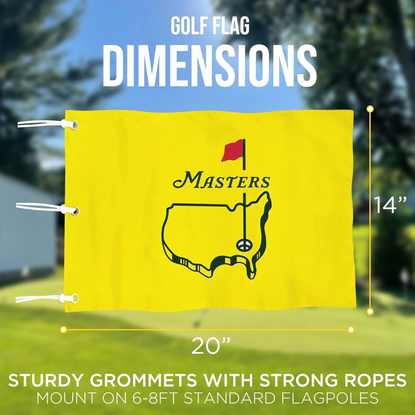 Golf Flag with Grommets, Double-Side Printed Augusta National Flag, 420D Nylon Golf Pin Flags, Putting Green Flags for Golf Course Driving Range Collection, 14" H x 20" L, Yellow