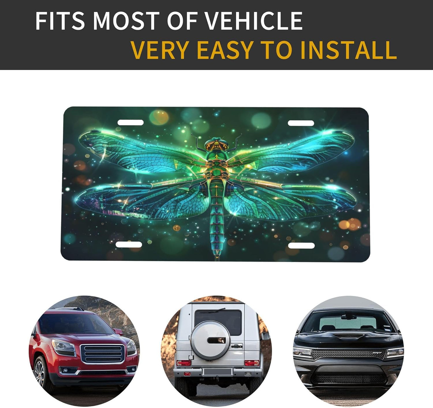 Animal Dragonfly Art License Plate Funny Aluminum Front License Plates Decorative Waterproof Rust-Free Metal Car Plate Covers for Women Men Car Tag Accessories fit Truck SUV Rv 12 X 6 Inch