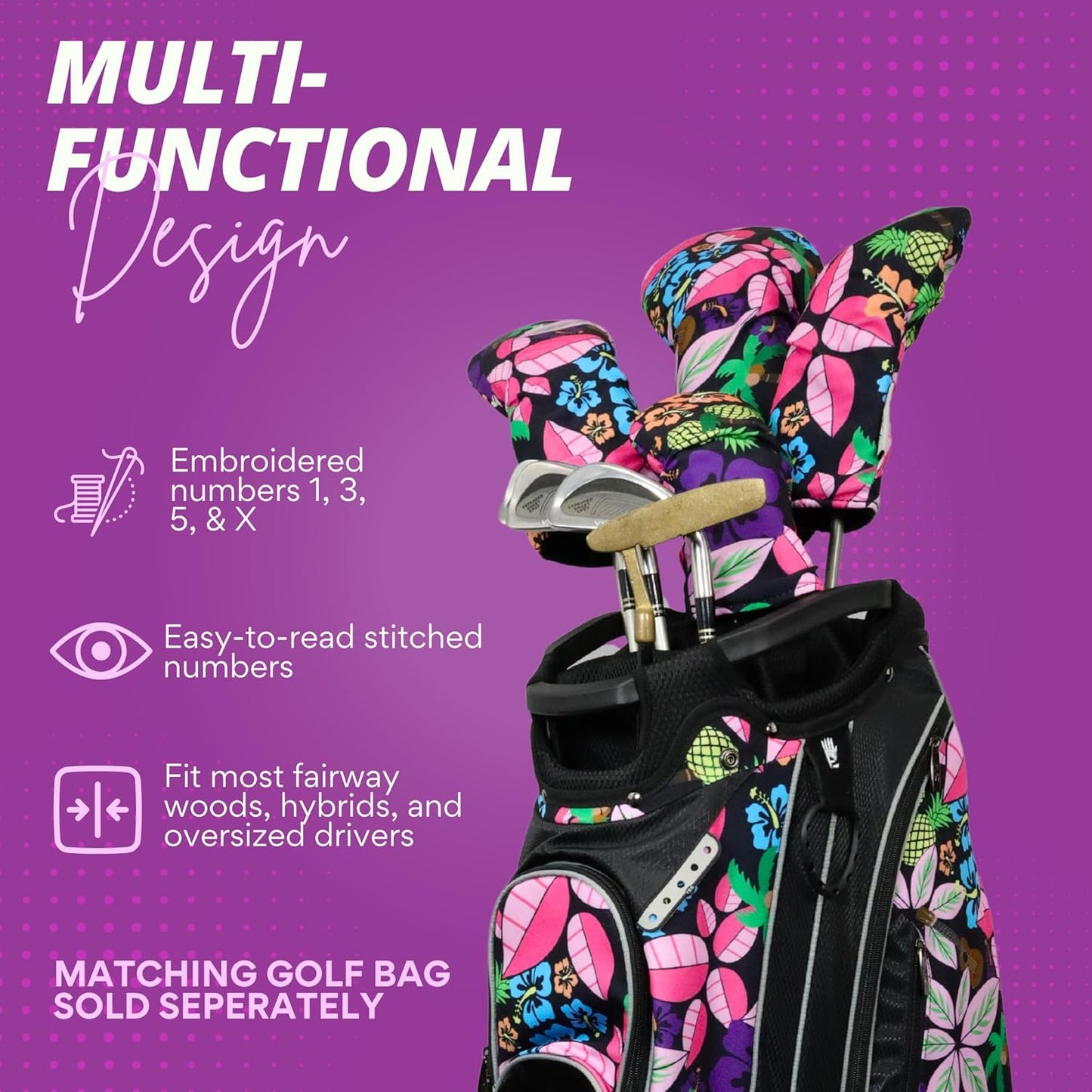 Taboo Fashions Resort Collection Golf Club Covers for Women - Numbered Golf Headcovers Set for Driver, Fairway and Hybrid Clubs - Weather Resistant, Pack of 4