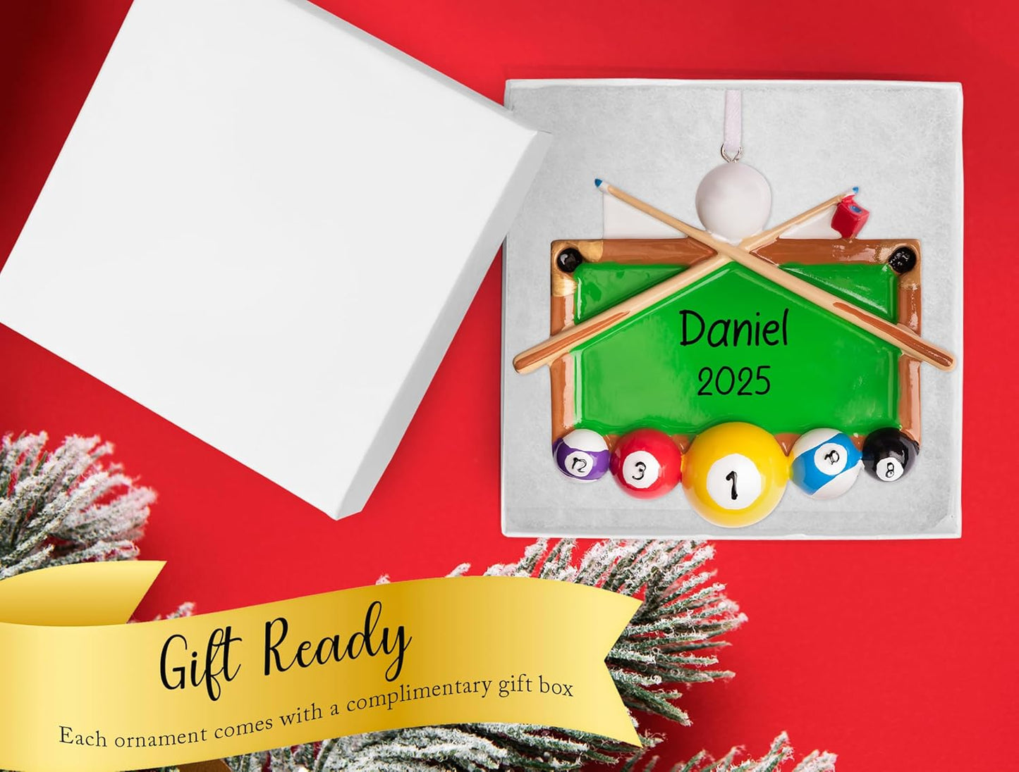 Personalized Billiards Christmas Ornament 2025 | Pool Table Balls Cue Xmas Tree Decor - Unique Keepsake Gift for Billiard Pool Player Snooker Lovers | Custom Name & Year - Free Customization