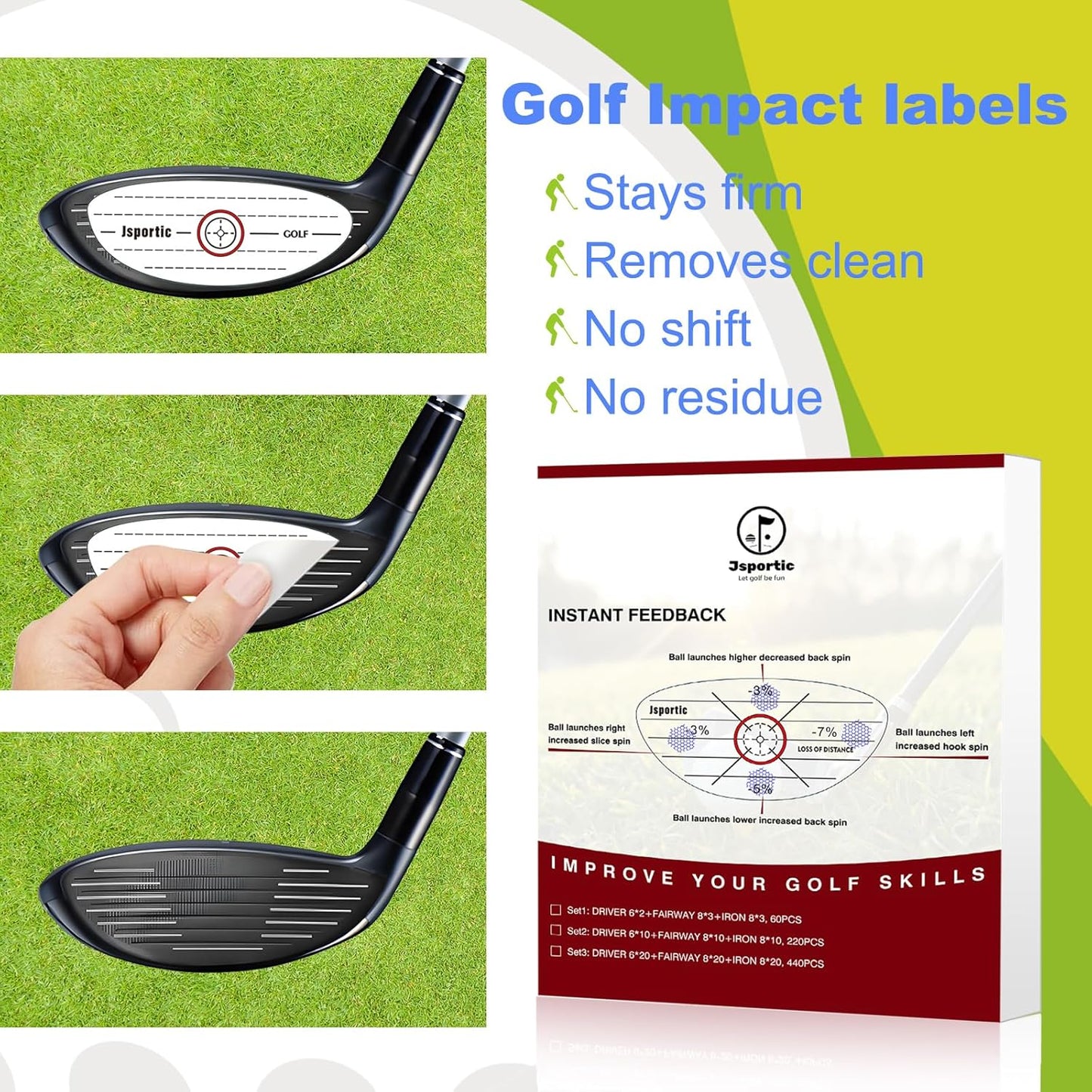 Golf Impact Tape Clear Golf Club Stickers for Accurate Ball Striking Sticky Golf Pro Club Sweet Spot Analysis Improves Skills Quality Training Aid for Golf Beginners and Fans