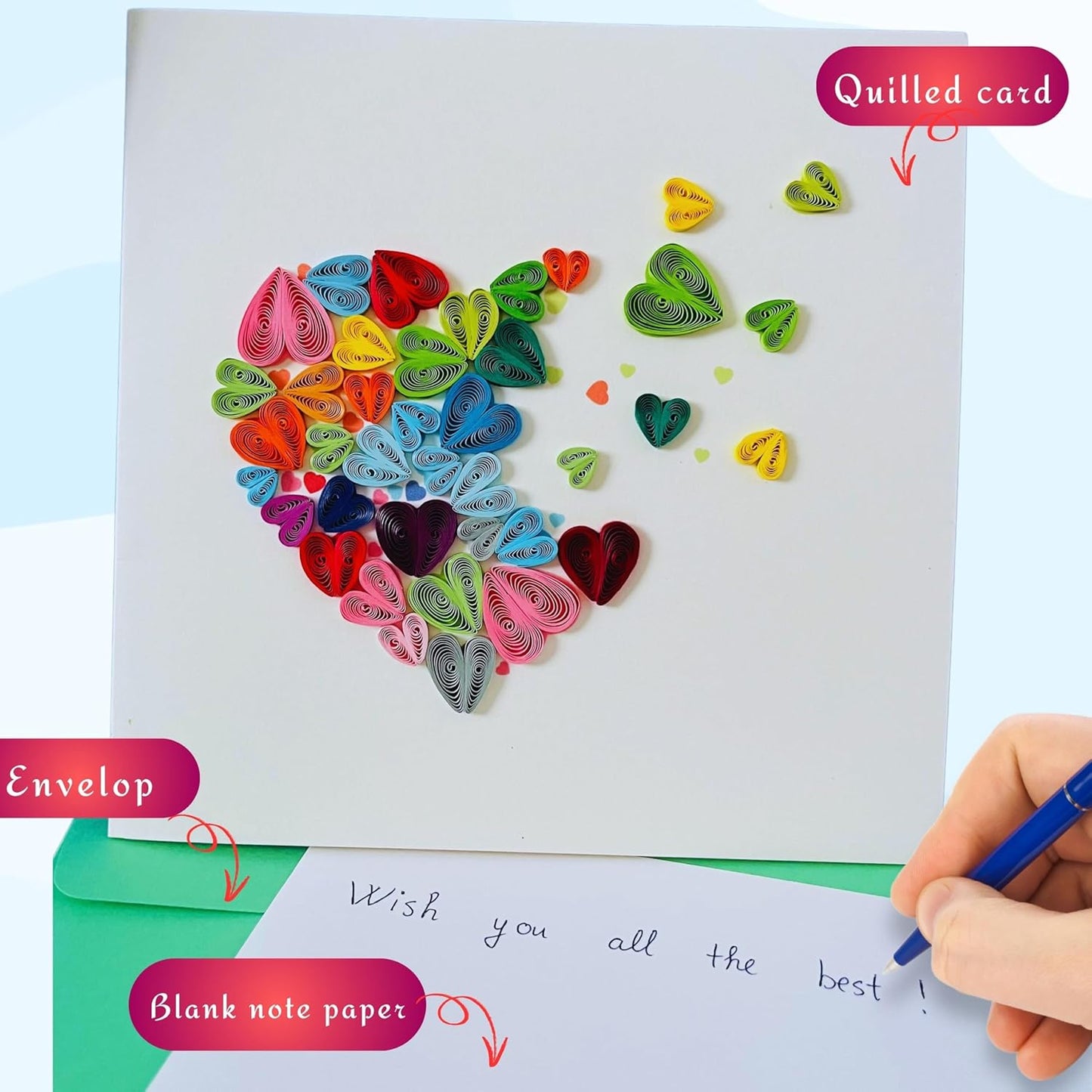 Quilling Cards, handmade card, quilled cards with Handmade Art for all occasions: quilling birthday card for women, Birthday card, mother... colorful heart design (Breaking heart)