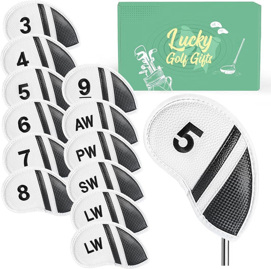 Golf Club Covers Iron Value 12 Pack Stylish Synthetic Leather Headcover, Embroidery Numbers Head Covers Universal Protector Fit Main Iron Wedge Clubs, Accessories Travel for Men Women