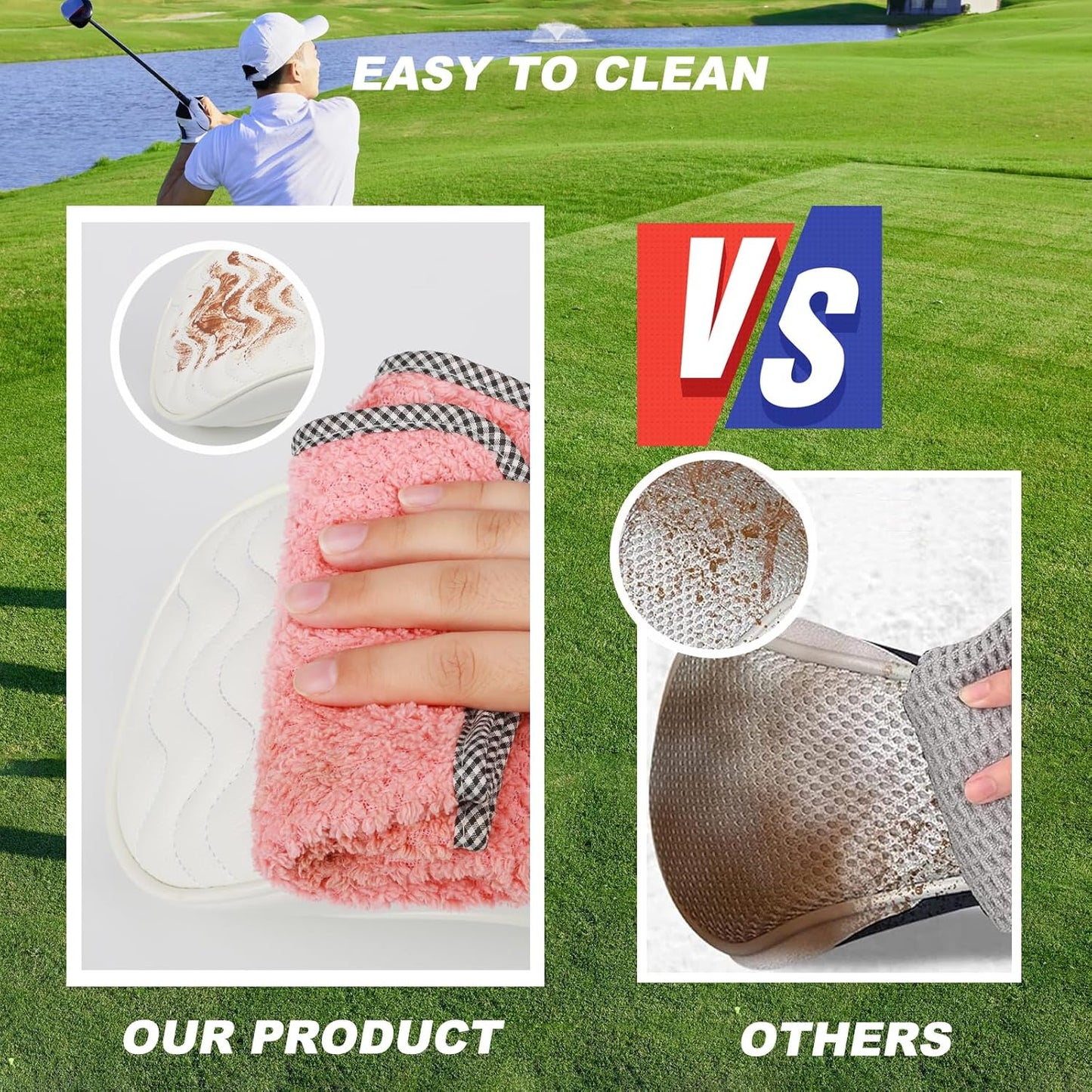 4pcs or 1pc Golf Club Head Covers for Woods, Driver, Fairway, Hybrid – Premium PU Leather with Interchangeable Tags & Magnetic Blade and Mallet Putter Covers