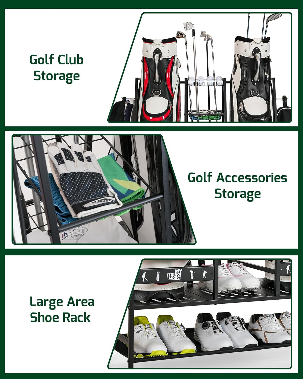 Mythinglogic Golf Bag Storage Organizer, Extra Large Golf Storage Stand for Golf Bag Accessories, Golf Storage Rack for Garage, Golf Club, Home
