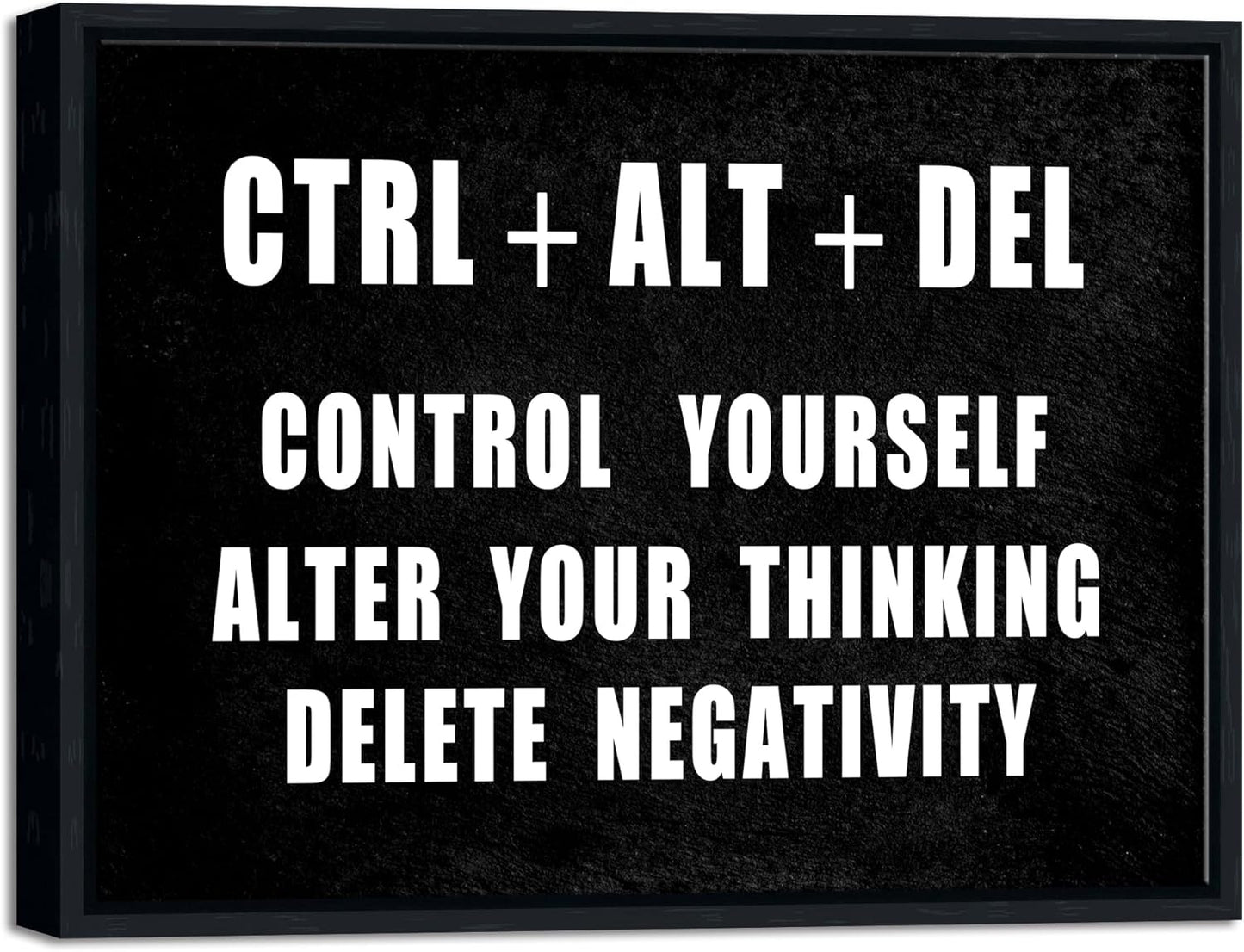 Pyradecor Black Framed Canvas Wall Art Motivational CTRL+ALT+DEL Classroom Positive Quotes Inspirational Poster Canvas Prints for Office Home Decorations