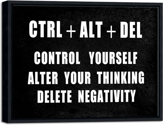 Pyradecor Black Framed Canvas Wall Art Motivational CTRL+ALT+DEL Classroom Positive Quotes Inspirational Poster Canvas Prints for Office Home Decorations