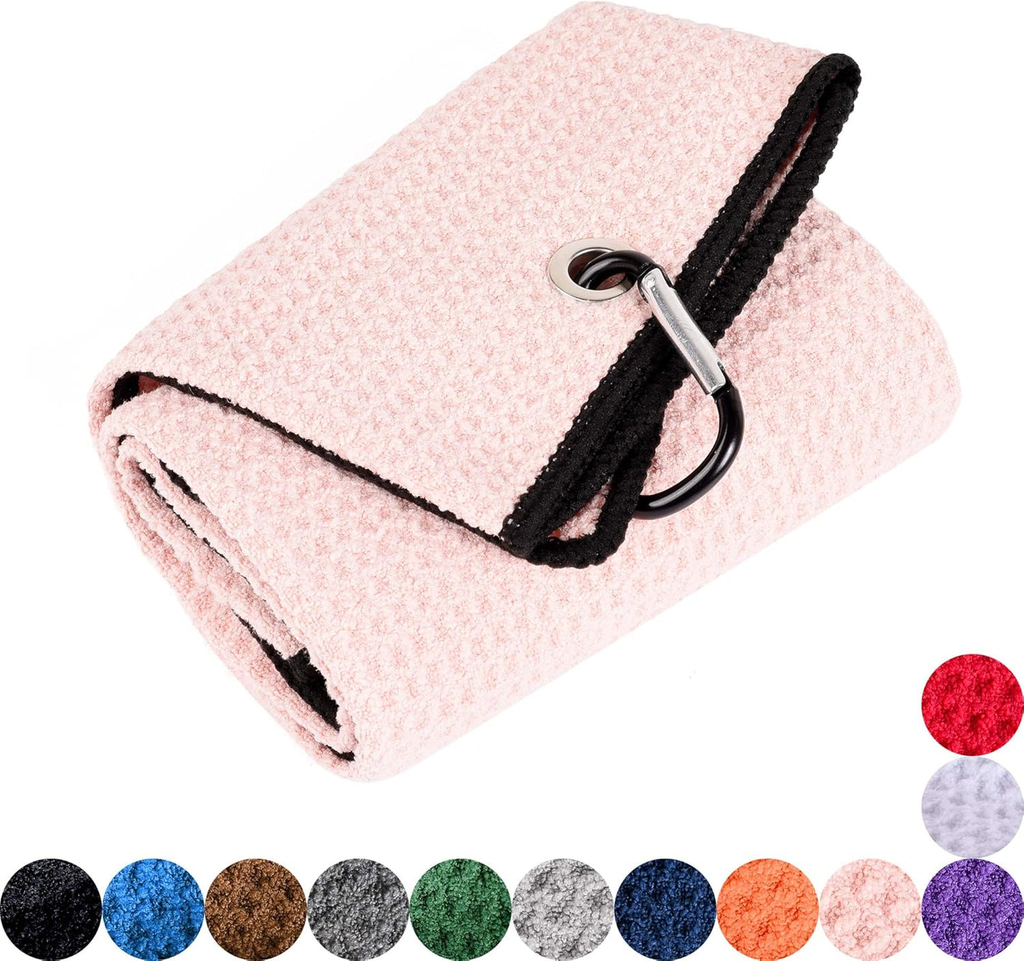 Mile High Life Microfiber Waffle Pattern Golf Towel | Club Groove Cleaner Brush | Foldable Divot Tool with Magnetic Ball Marker (Pink Towel/Brush/Fish Divot)