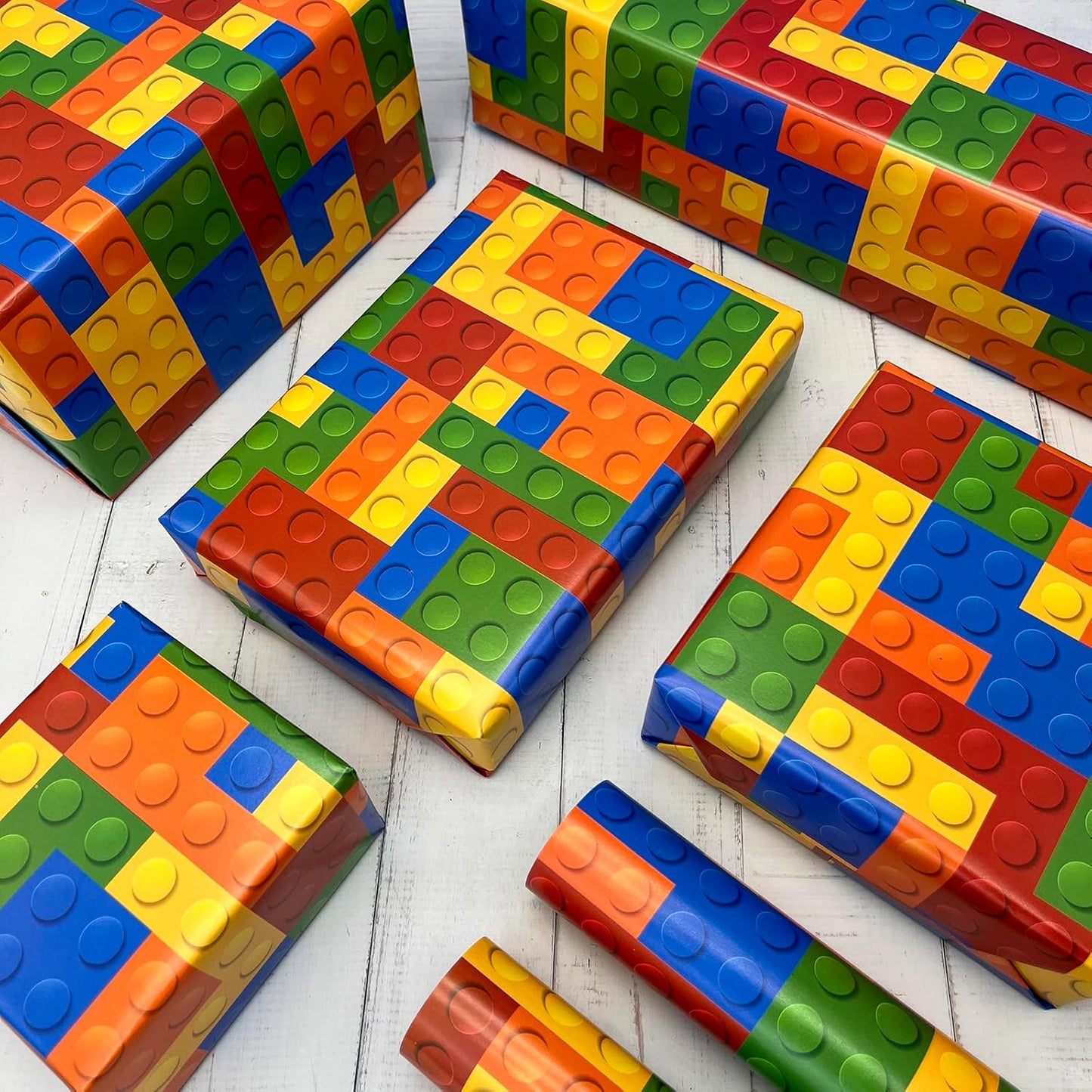 Dtiafu Building Blocks Wrapping Paper - Cute Birthday Wrapping Paper for Boys Girls - 20 X 28 Inch Per Sheet (6 Sheet)