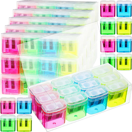 Teling 216 Pcs Manual Pencil Sharpeners Bulk Handheld Dual Holes Pencil Sharpeners for Kids Colorful Portable Compact Sharpener with Lid for Students School Class Home Office Supply