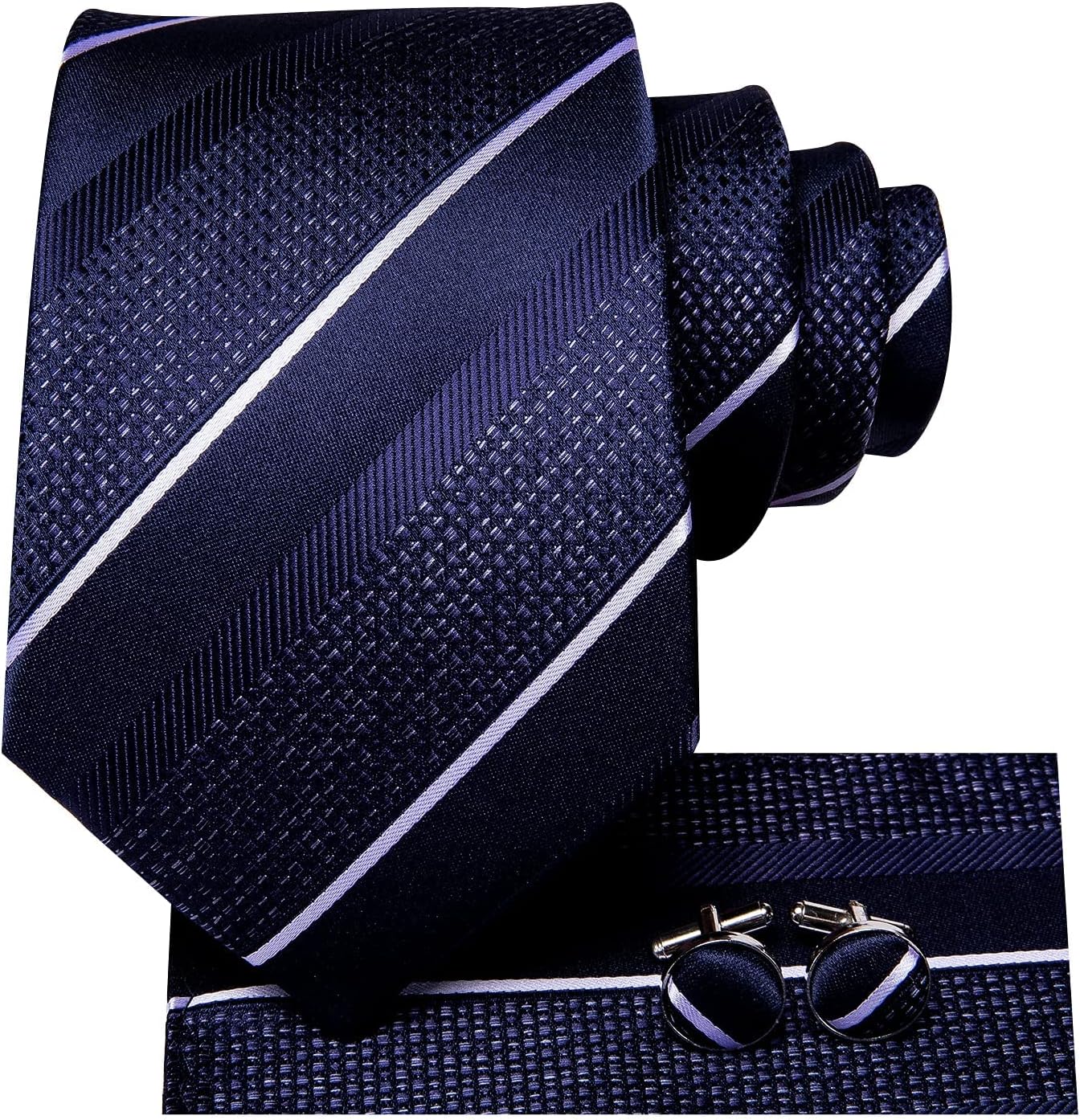 Dubulle Mens Paisley Striped Tie WOVEN Necktie for Men and Handkerchief Cufflinks Set Wedding Formal Business