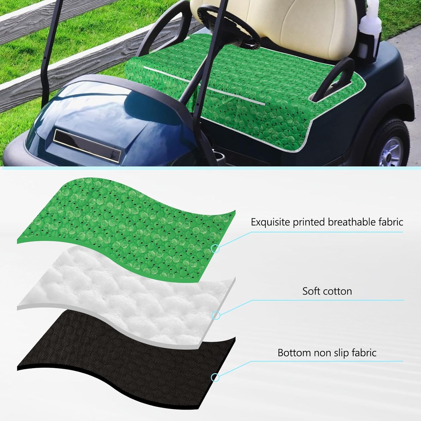 Golf Cart Seat Covers, Universal Golf Cart Seat Towel Blanket with 4 Front Pockets & Nonskid Bottom Fits for EZGO, Yamaha, Club Car and More 2 Person Seats Golf Carts.Golf Accessories Gift for Men