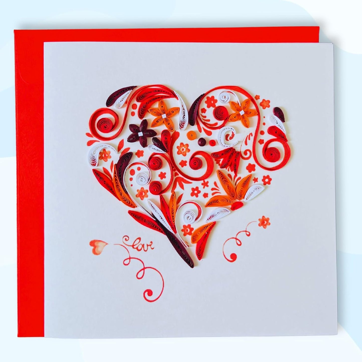 Quilling Cards, handmade card, quilled cards with Handmade Art for all occasions: quilling birthday card for women, Birthday card, mother... colorful heart design (Red heart)