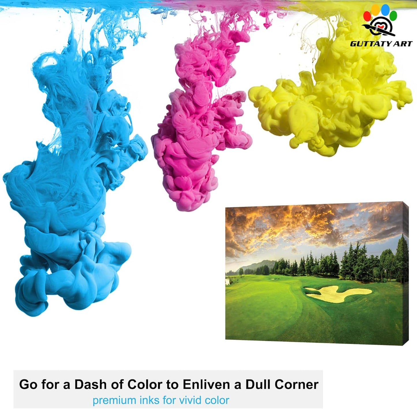 Golf Canvas Wall Art, Green Golf Course Wall Art Painting Prints for Living Room Wall Decor, Sunset Golf Sport Poster Picture for Bedroom Decor, Framed Artwork for Office Home Decoration 32x48 Inches