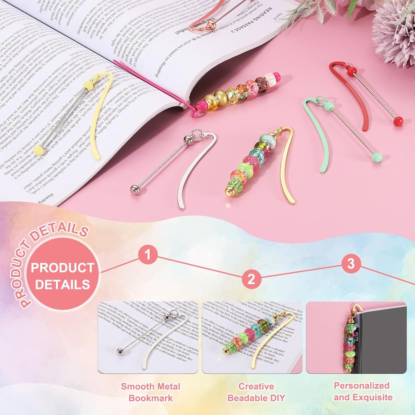 PATIKIL Beadable Bookmarks, 10 Pcs Beaded Bookmark DIY Metal Blank Bar Bulk for Bookmark DIY Making Craft, Beading Pendant Charm, Dark Pink