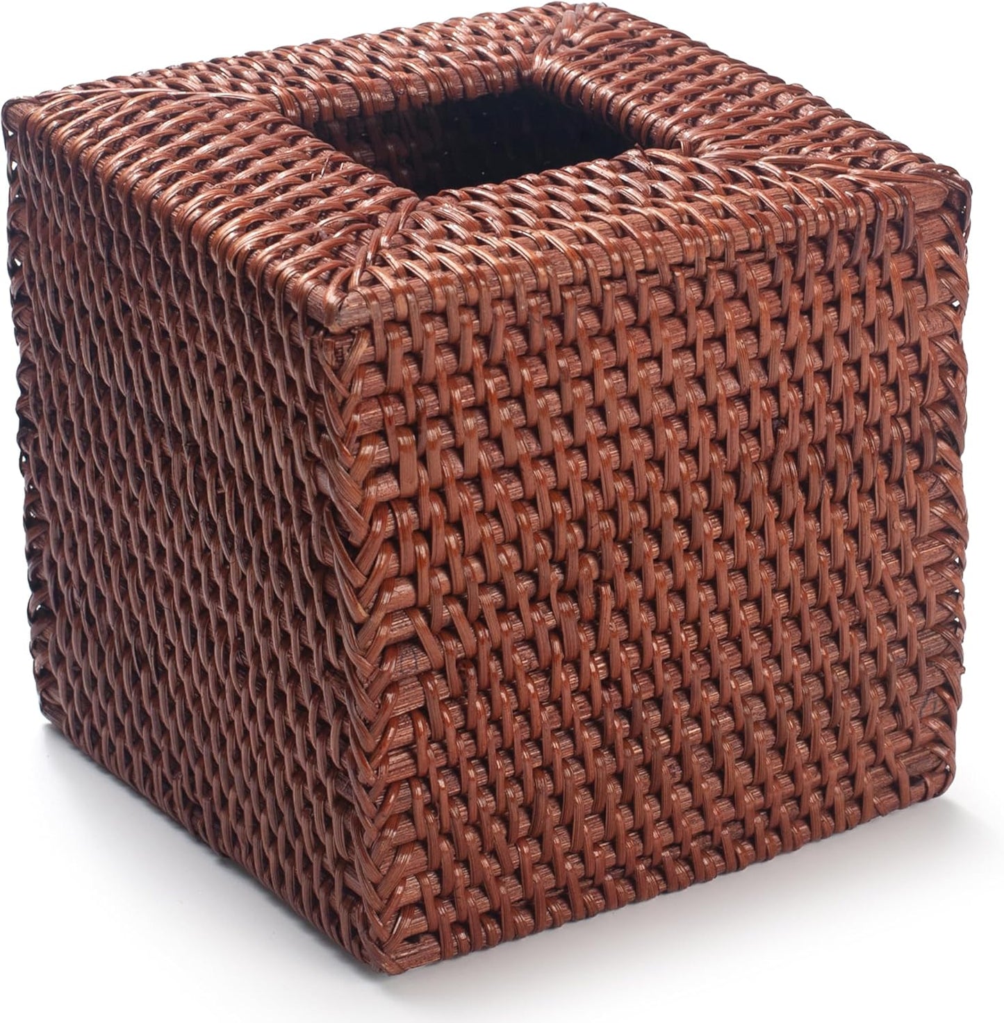 Square Rattan Tissue Box Cover, Hand Woven Wicker Tissue Holder, 5.5 x 5.5 X 5.7 inches, Honey Brown
