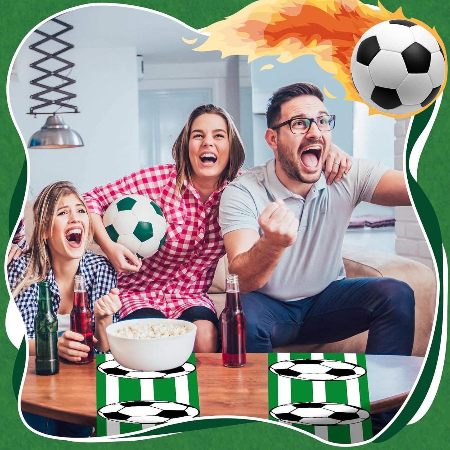 6 Pcs Soccer Party Table Runner 60 x 6 Inch Sports Tablecloth Runner Soccer Field Tablecloth Striped Table Cover for Sports Party Dining Room