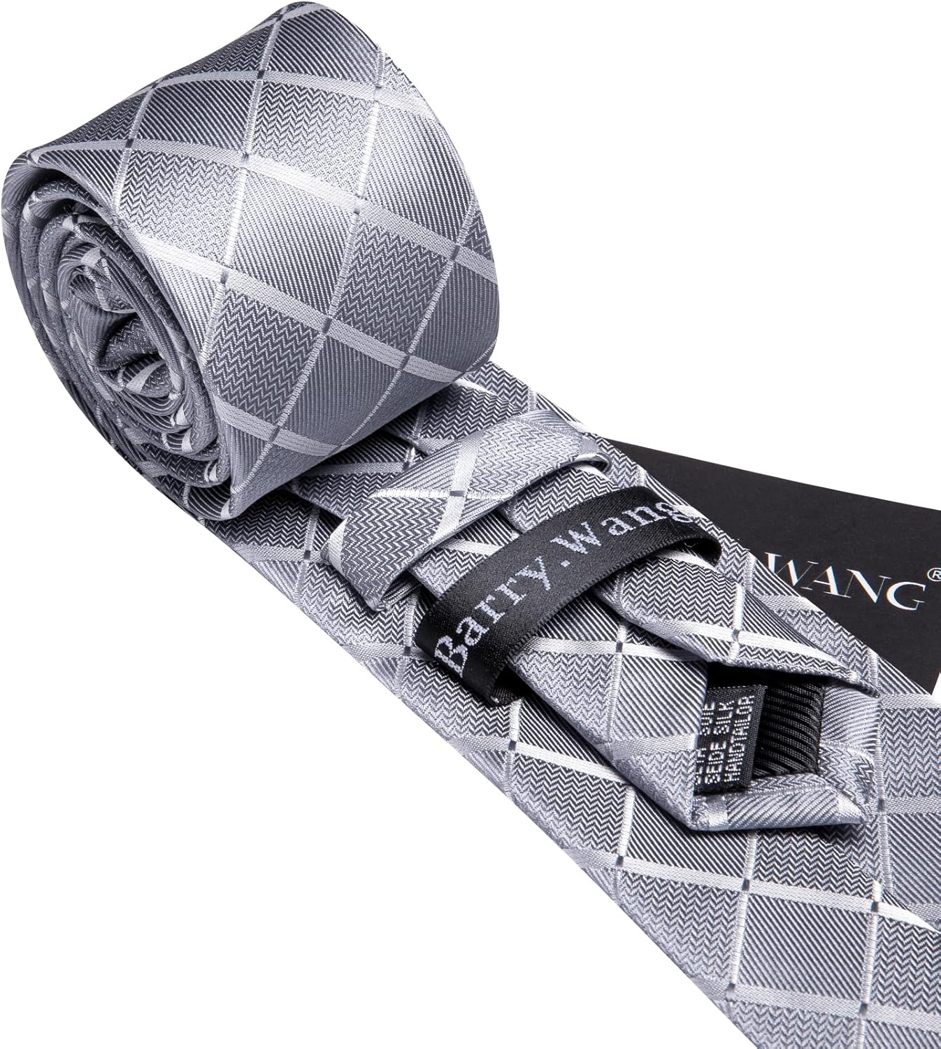 Barry.Wang Designer Classic Ties for Men Set Formal Pocket Square Cufflink Check Plaid