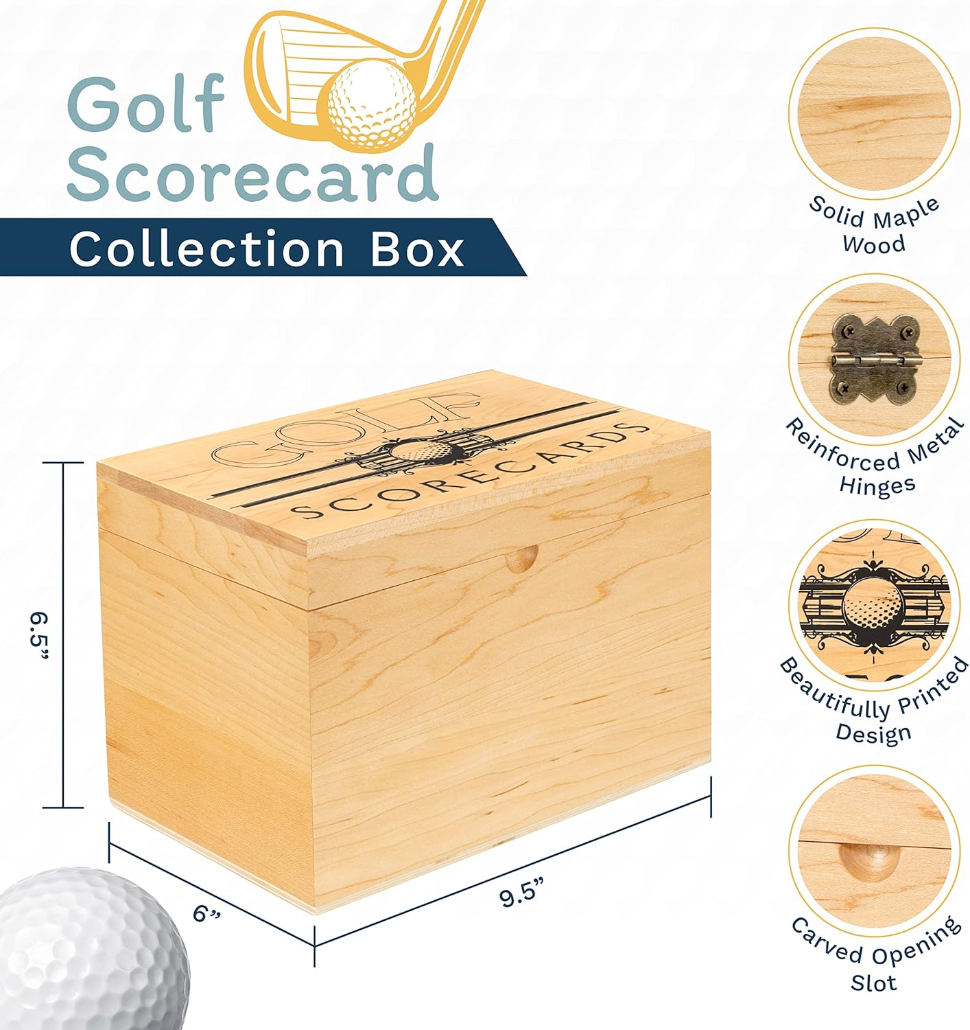 Golf Scorecard Collection Box - Holds Scorecards, Photos, Keepsakes, Yardage Books | Golf Storage Box with 5 Dividers to Organize and Display Golf Score Cards and Accessories Perfect Unique Golf Gift