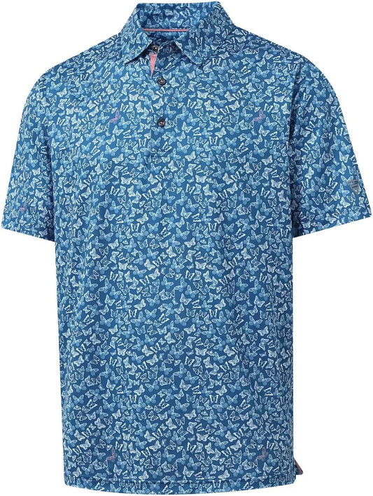 M MAELREG Mens Golf Shirt Short Sleeve Dry Fit Print Moisture Wicking Performance Patterns Collared Polo Shirt