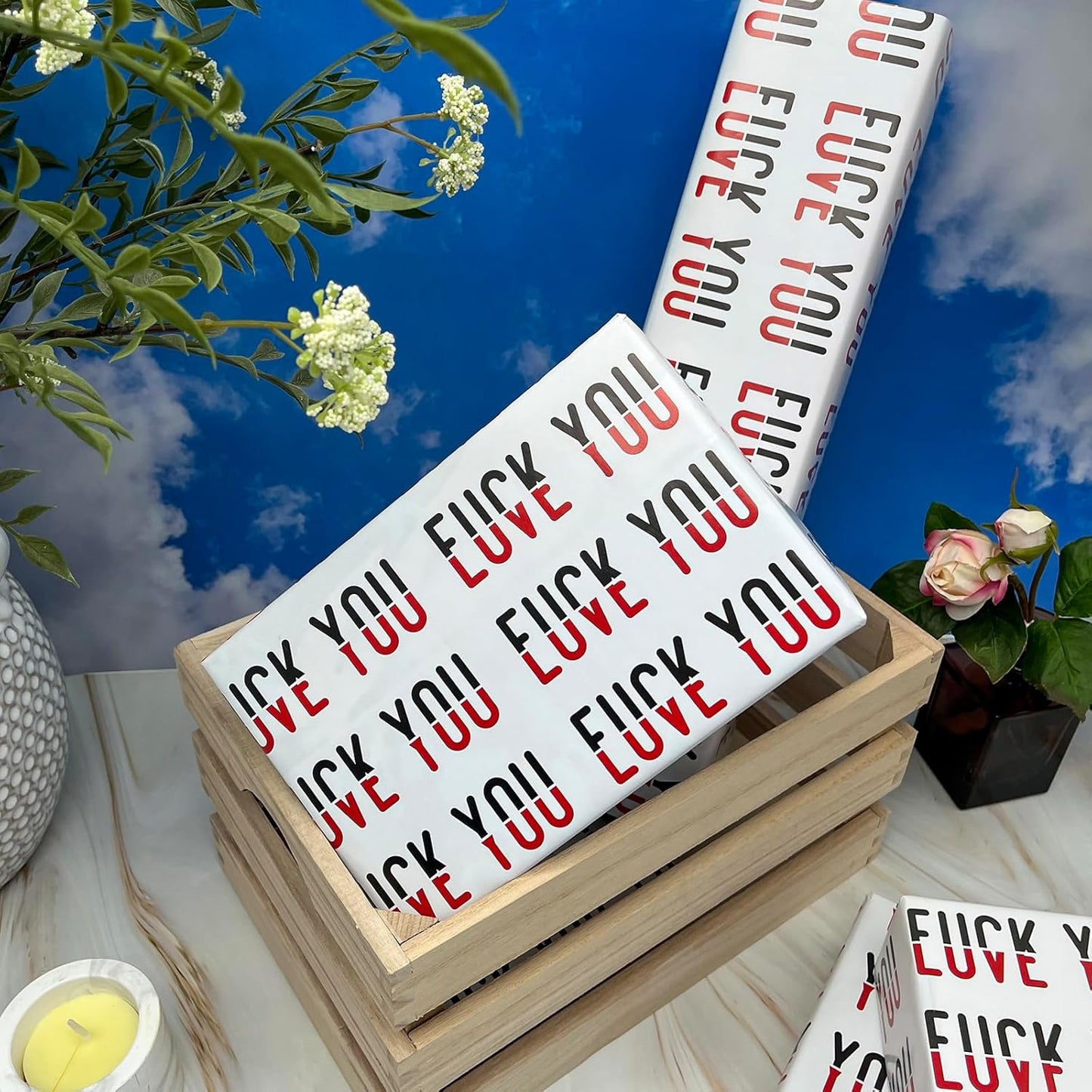 Dtiafu Funny Wrapping Paper for Adult Girlfriend Boyfriend Valentines Day - Fxxk You Love You Words Great for Birthday Wedding - 20 x 28 Inch Per Sheet(6 Sheets)