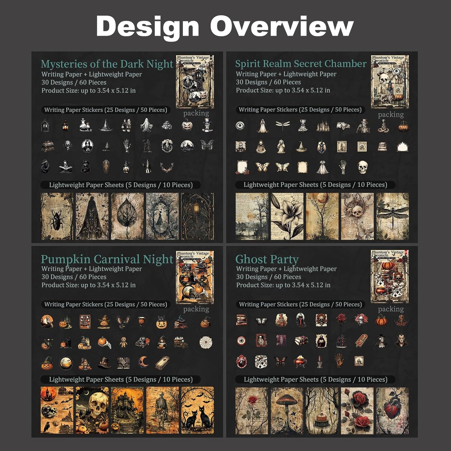 Vintage Gothic Scrapbook Sticker Paper Set – 240PCS Journaling Stickers and Material Sheets for DIY Crafts, Albums, Cards and Journals, Halloween Decoration Gift