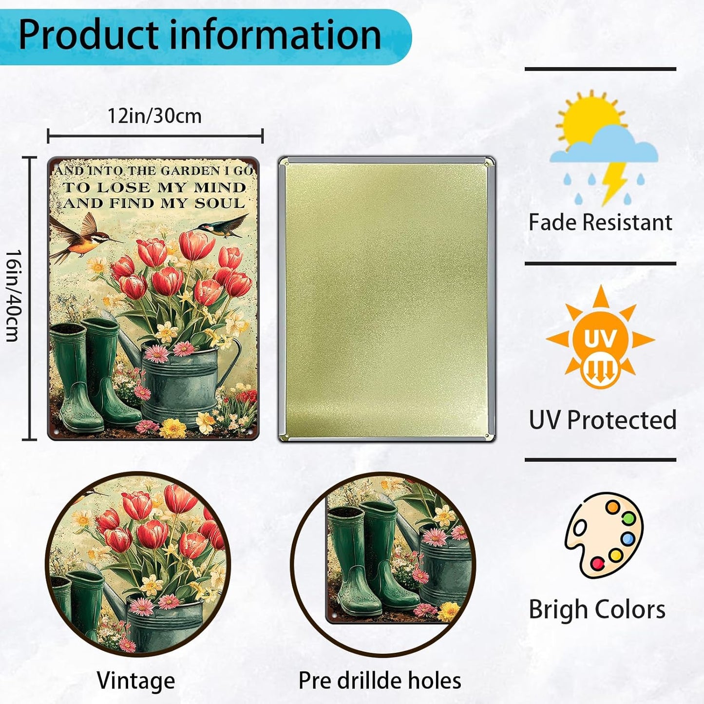 Vintage Tin Sign And Find My Soul Flower Sign Retro Sign for Home Office Kitchen Bar Cafe Garden Wall Decor 12x16 Inch