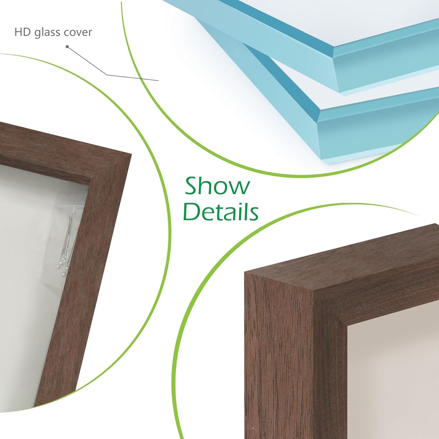 FrameWorks 11” x 14” Dark Oak Wooden Shadow Box Frame – Display Case with Soft Felt Back, Memory Box with Tempered Glass, Display Box with Elegant White Ball Push Pins, Wooden Flower Box