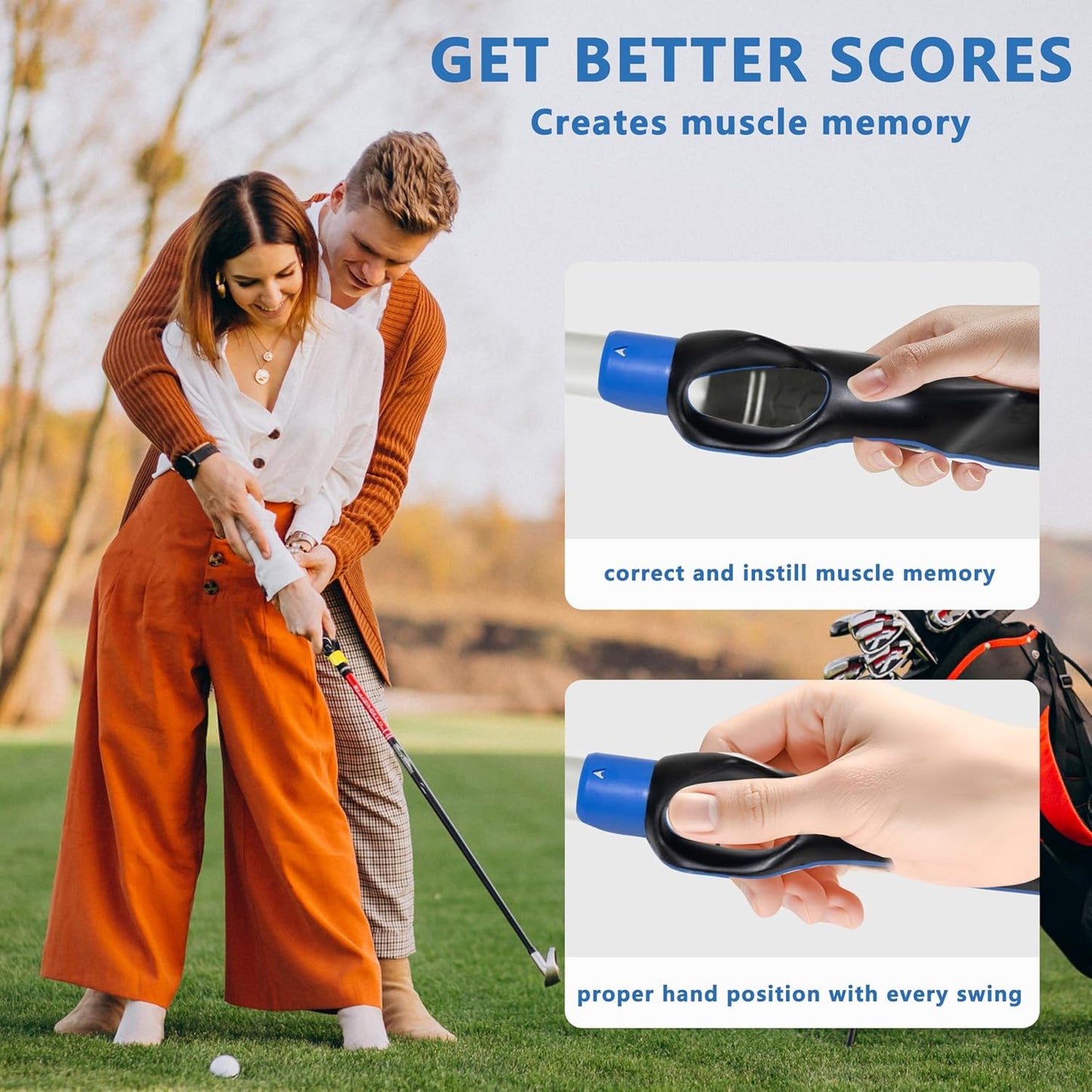 Golf Grip Trainer,Golf Club Grip Trainer Right Hand,Golf Grip Swing Training Aid for Golfer Proper Hand Position,Attaches to Most Golf Handles