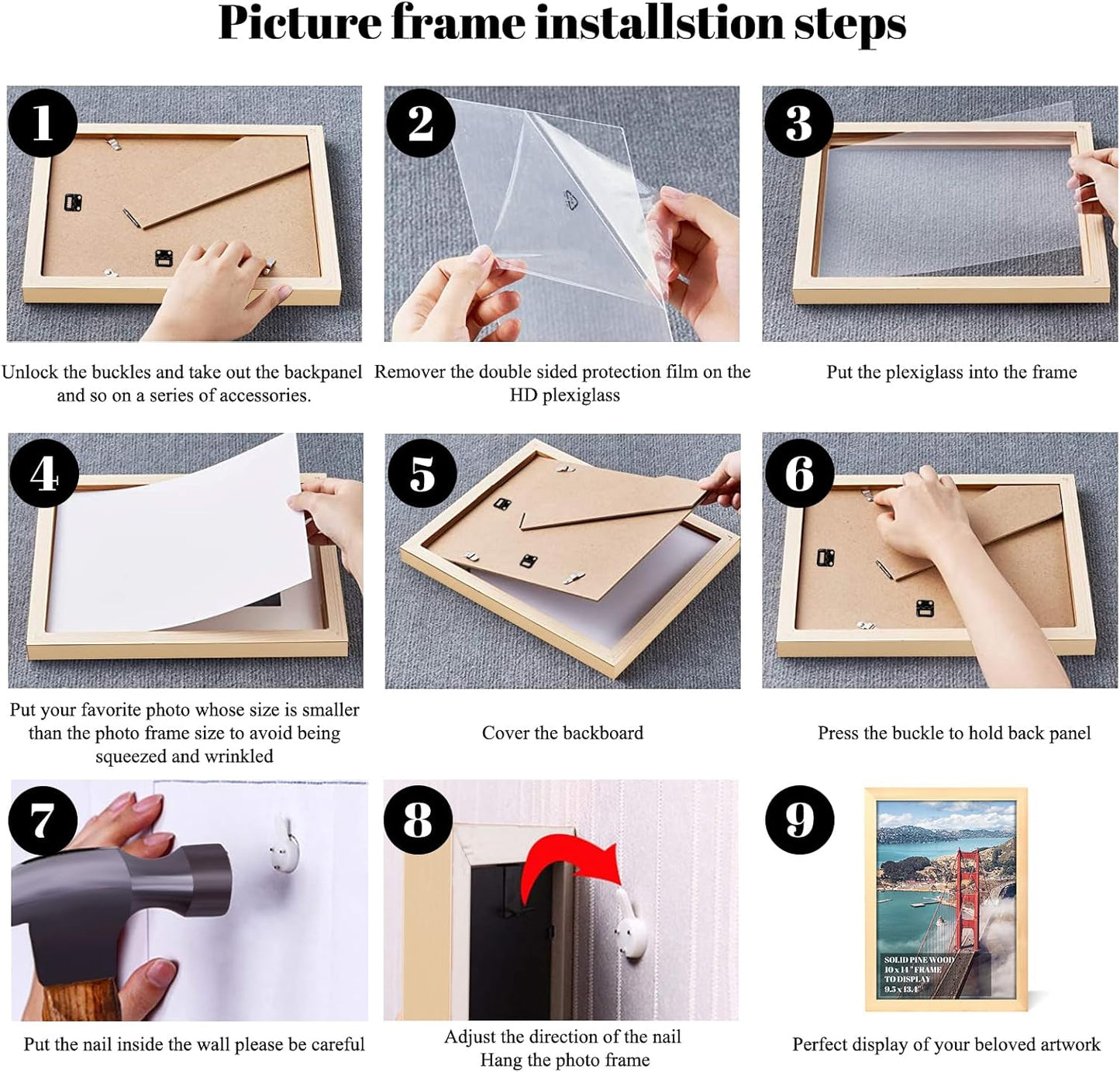 10x14 inch Wood Picture Frames for Wall Hanging,Diamond Painting Frames Rectangle Baby Scan Picture Frame for Family Walls Decoration,Anniversary,Wedding,Christmas,Halloween,Shower,Certificate