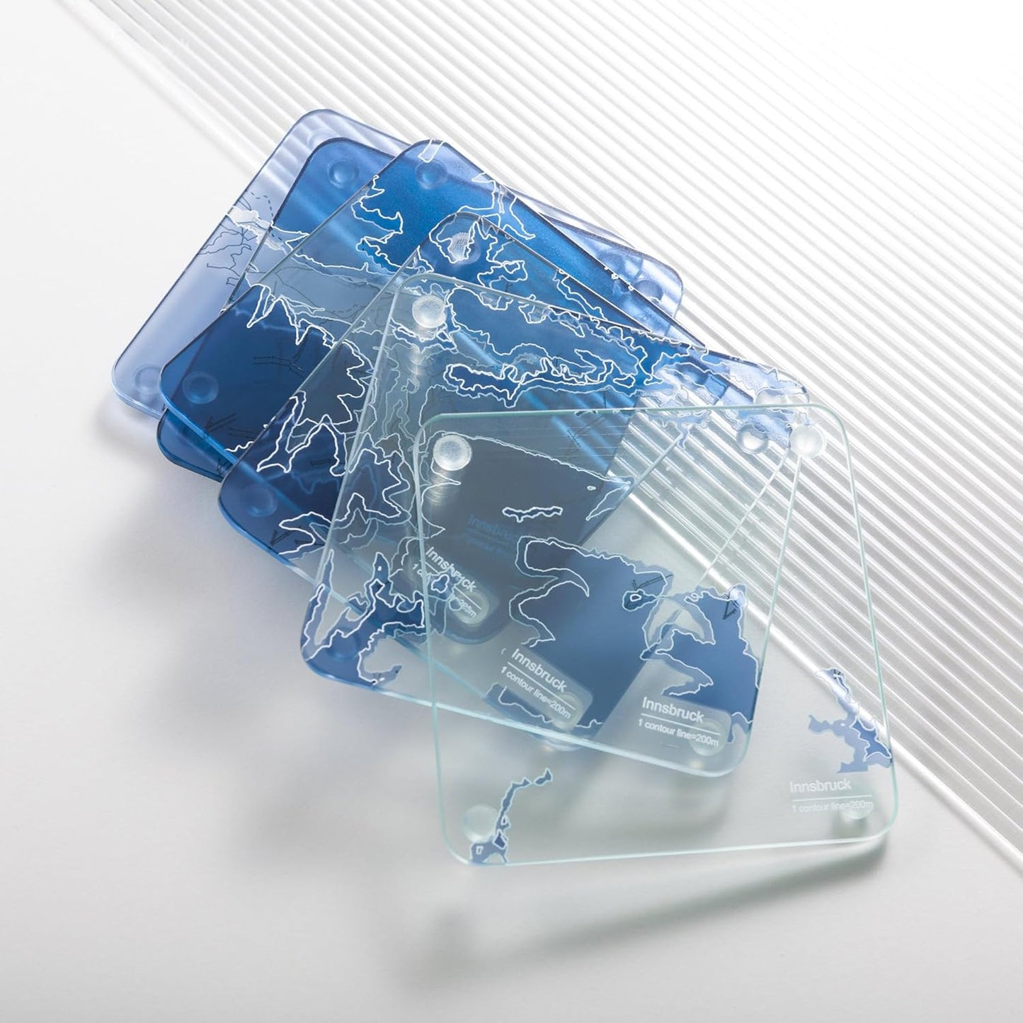 Innsbruck, Austria 3D Contour Map Glass Drink Coasters of Mountains, Ski Resort, Set of 6 with Holder, Housewarming Birthday Gifts, Home Decor