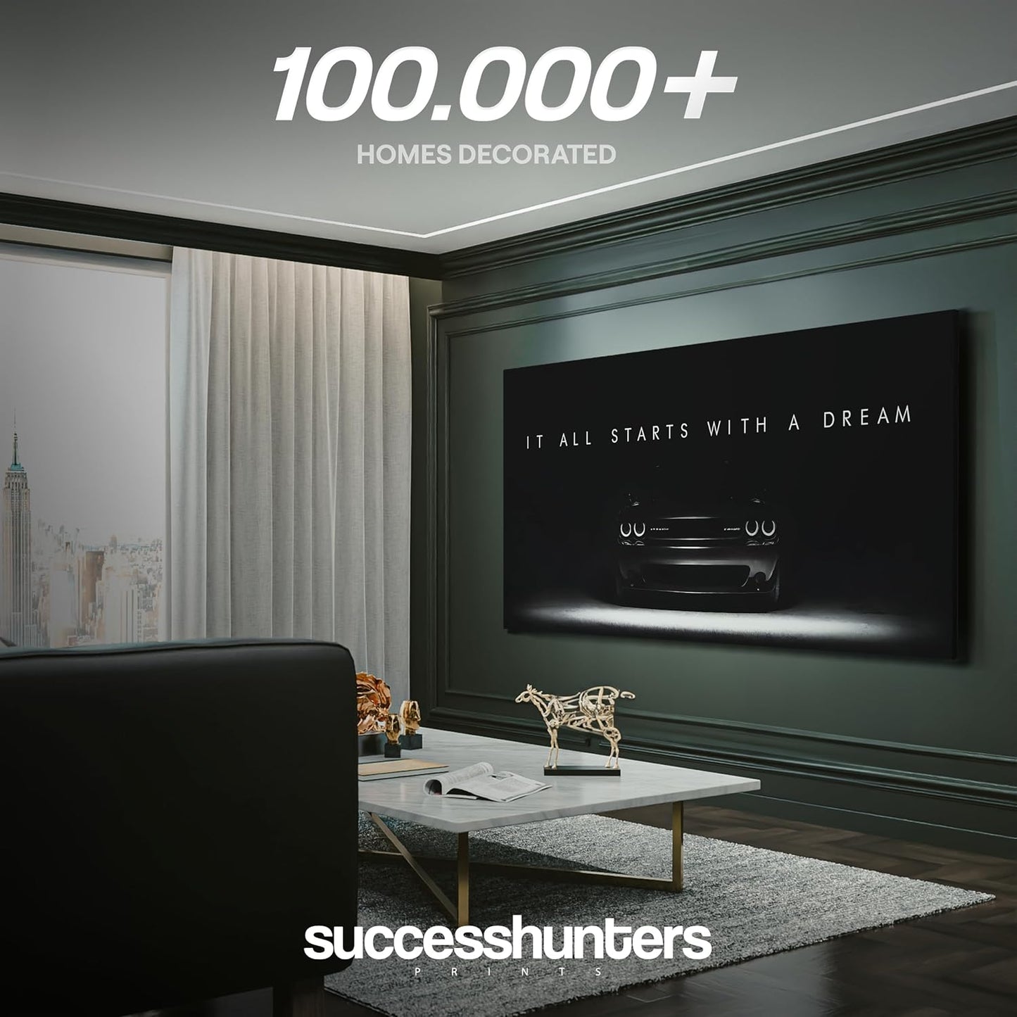 Motivational Wall Art for Office, Super Car Art Canvas, Inspirational Automotive Decor for Challenger Sportscar Lovers, Motivational Wall Decor for Office and Home, Inspiring Car Poster (60 X 30 in)