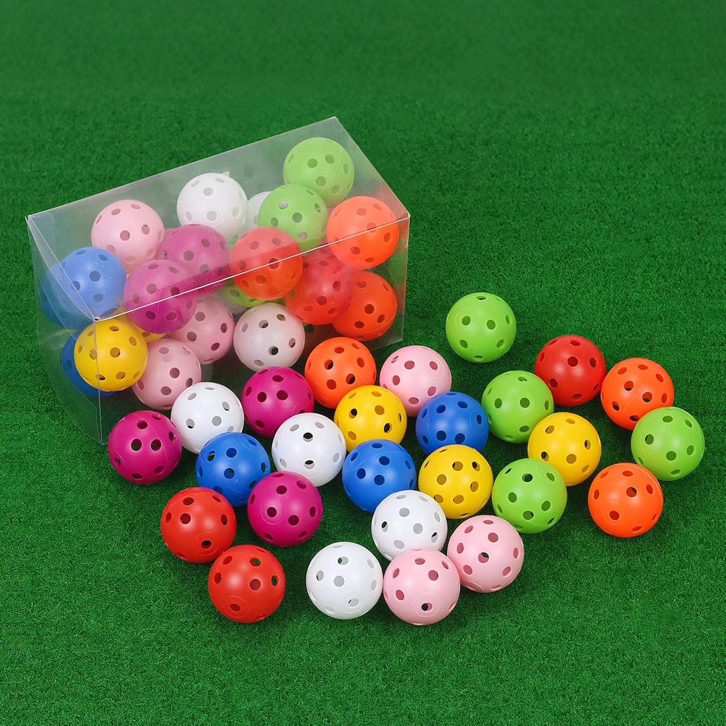 Plastic Golf Balls Practice Limited Flight Golf Training Ball Hollow Swing Practice Indoor Golf Balls with Mesh Drawstring Bag for Backyard Driving Range or Outdoor