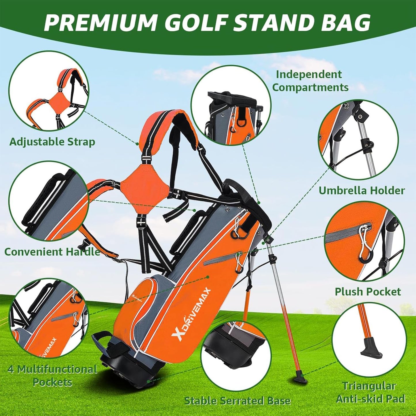 5/6 Pieces Kids Golf Club Set, Junior Golf Club Set Ages 4-12 Includes Stand Bag, 1# Drive, 5# Hybrid, 6/7#, 9/P# Irons and Putter Right Hand for Boys Girls