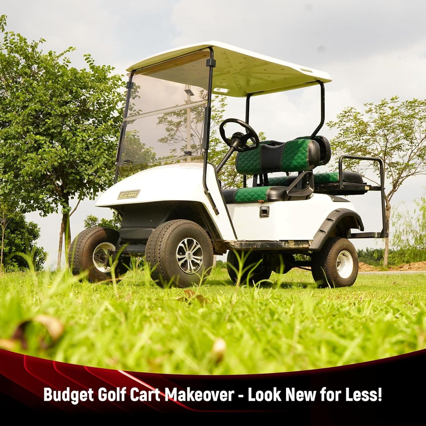 Golf Cart Seat Covers for EZGO TXT 1994-2013 Front OEM Universal Seat Cushion, Marine Grade Vinyl Leather EZGO TXT Seat Covers/Easy to Install-Green (2PCS)