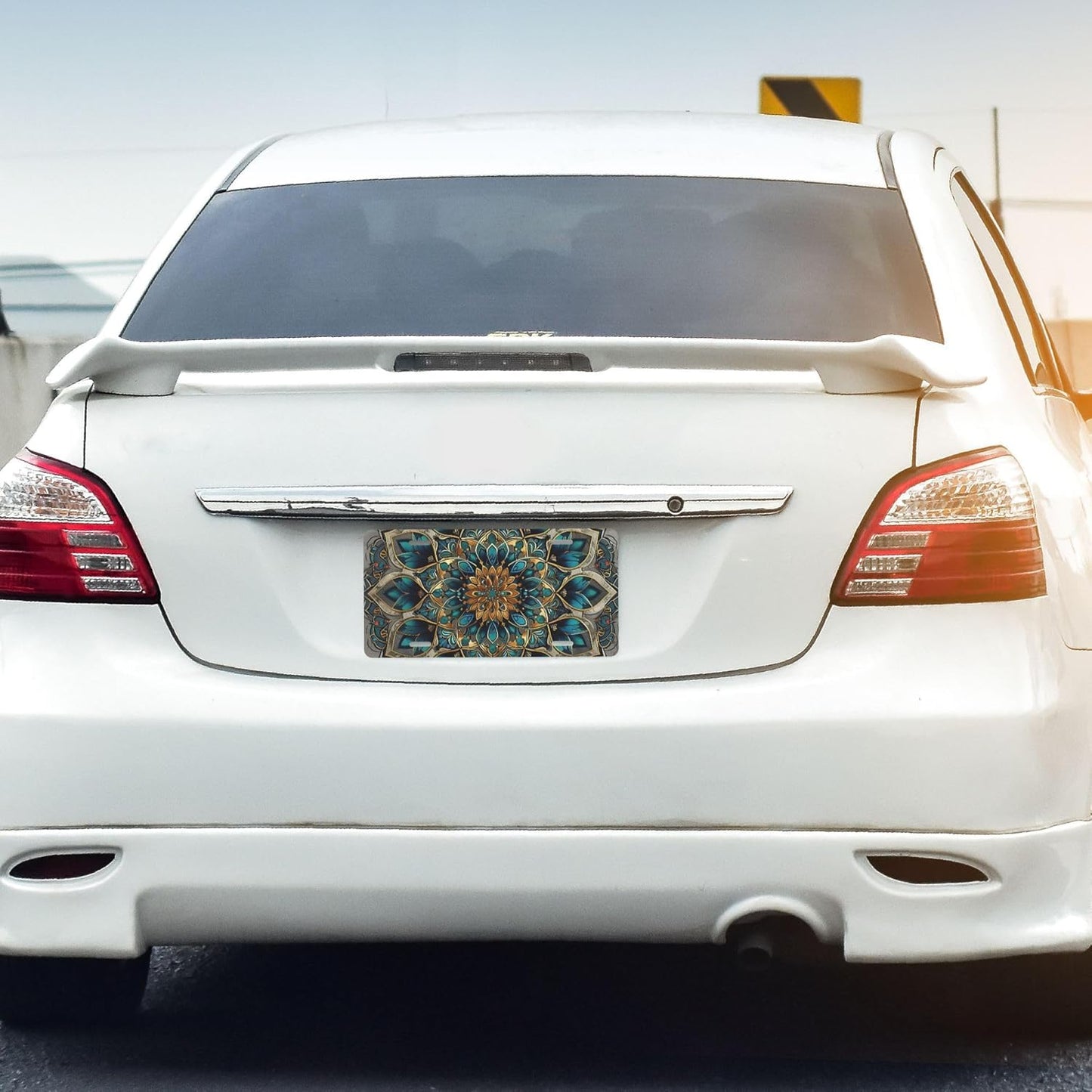 Front License Plate for Car Designs Ethnic Mandala Floral Stainless License Plate Cover Holder for Men Women Metal Aluminum Decorative Accessory Vanity Tag Standard 6 X 12 Inch (4 Holes)