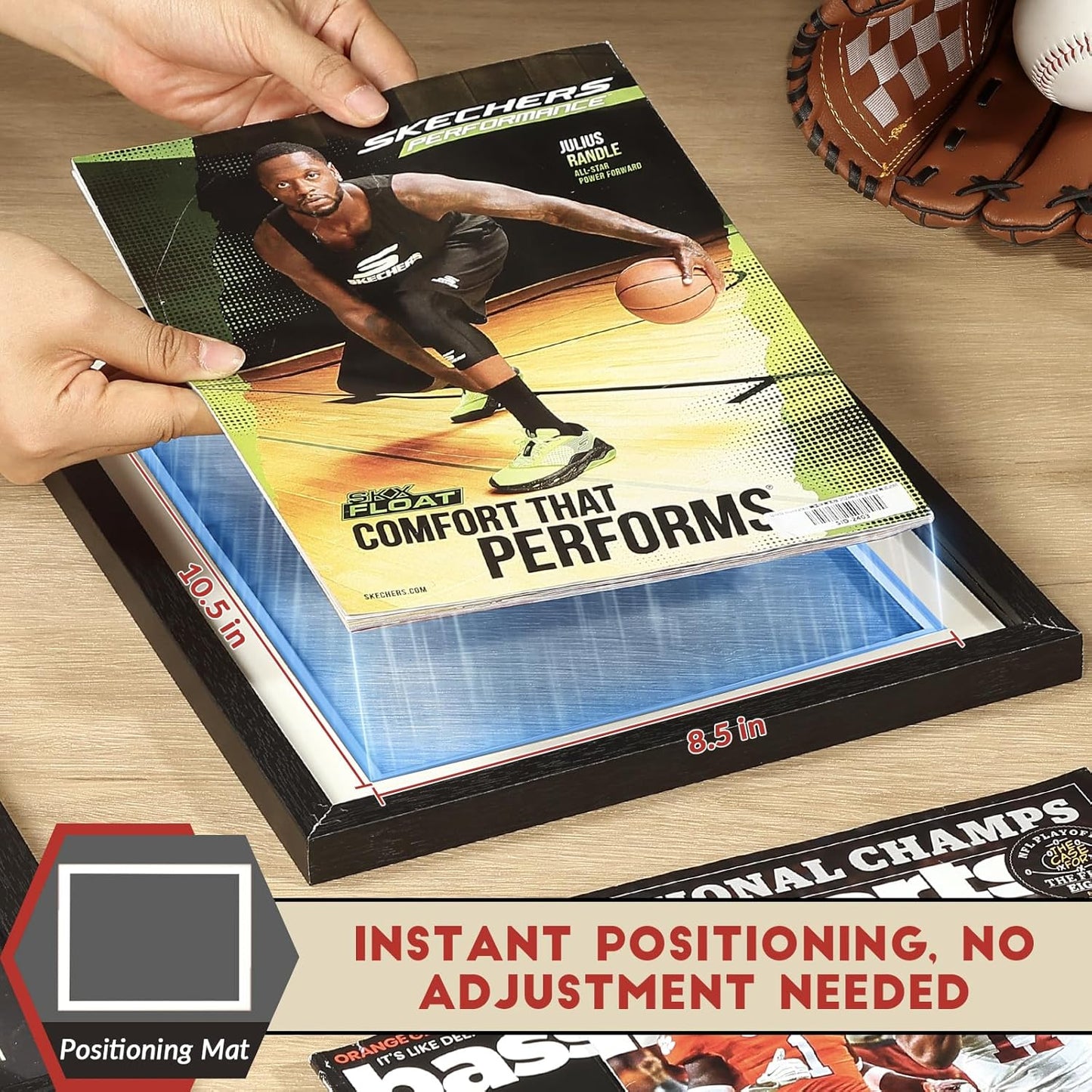 JupDec Sports Magazine Frame 2 Pack, Premium Wood Display Case for 8" x 10.5" Magazines, Wall Mount or Tabletop Stand, Layered Design with Positioning Mat, Perfect for Sports Fans & Home Decor, White