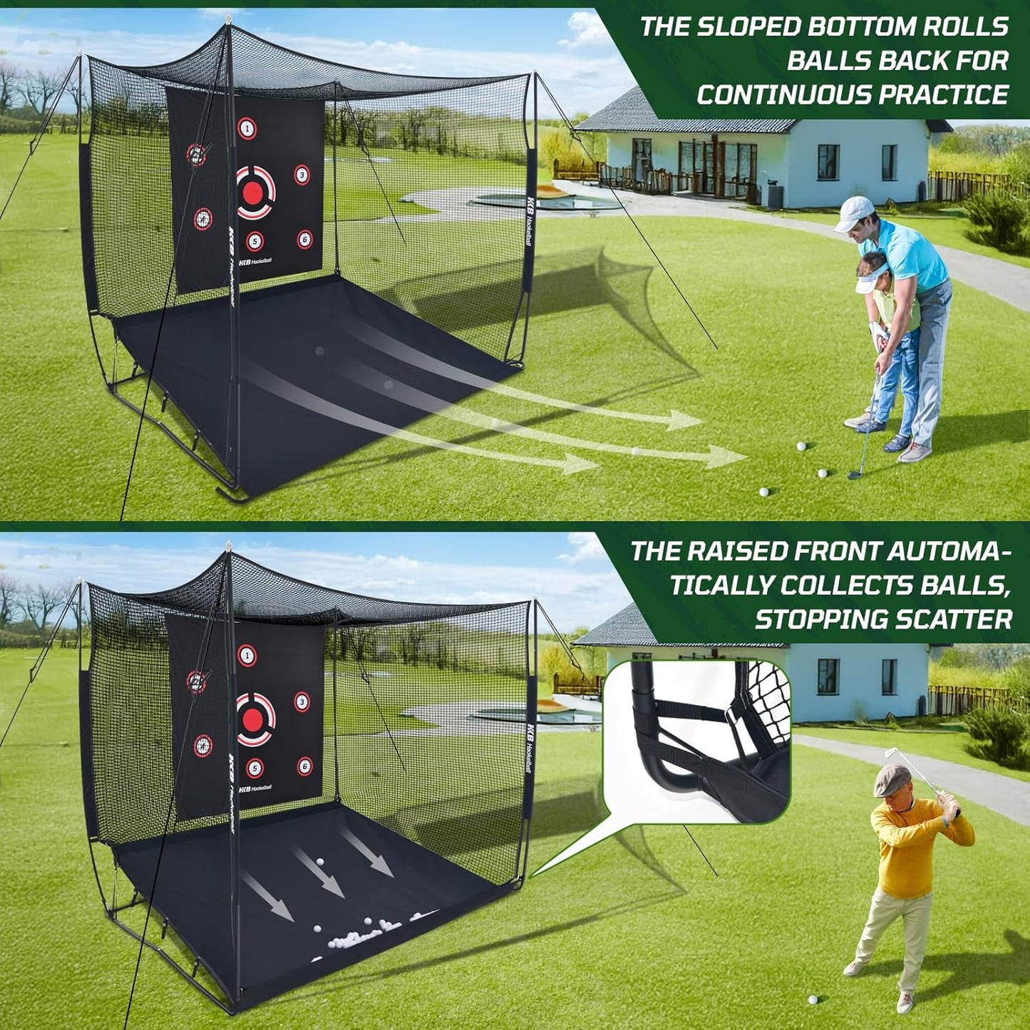 Haokelball Golf Practice Hitting Net for Driving Real Balls, Indoor Chipping Swing Training Nets with Impact Target, 10x7.5ft Heavy Duty Netting with Carry Bag for Backyard Outdoor Use