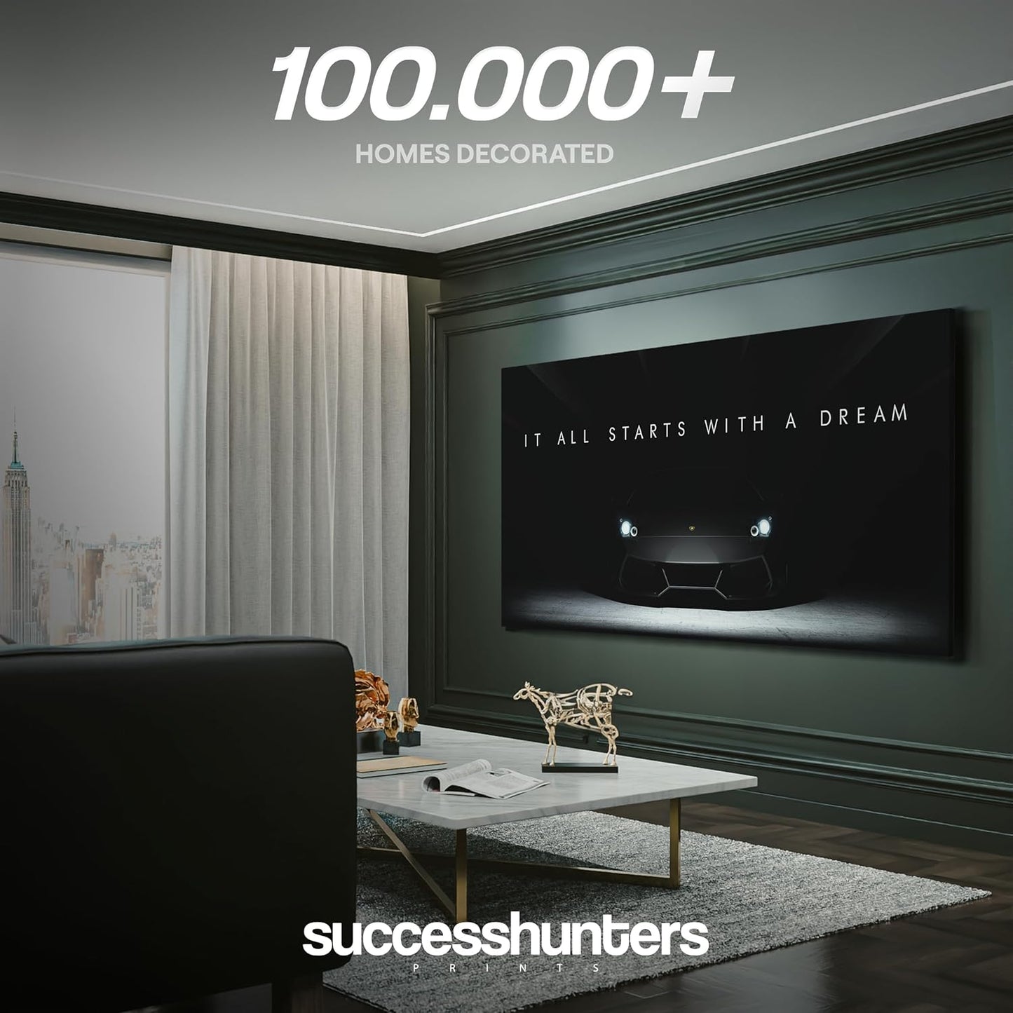 Motivational Wall Art for Office, Super Car Art Canvas, Inspirational Automotive Decor for Lamborghini Sportscar Lovers, Motivational Wall Decor for Office and Home, Inspiring Car Poster (40 X 20 in)