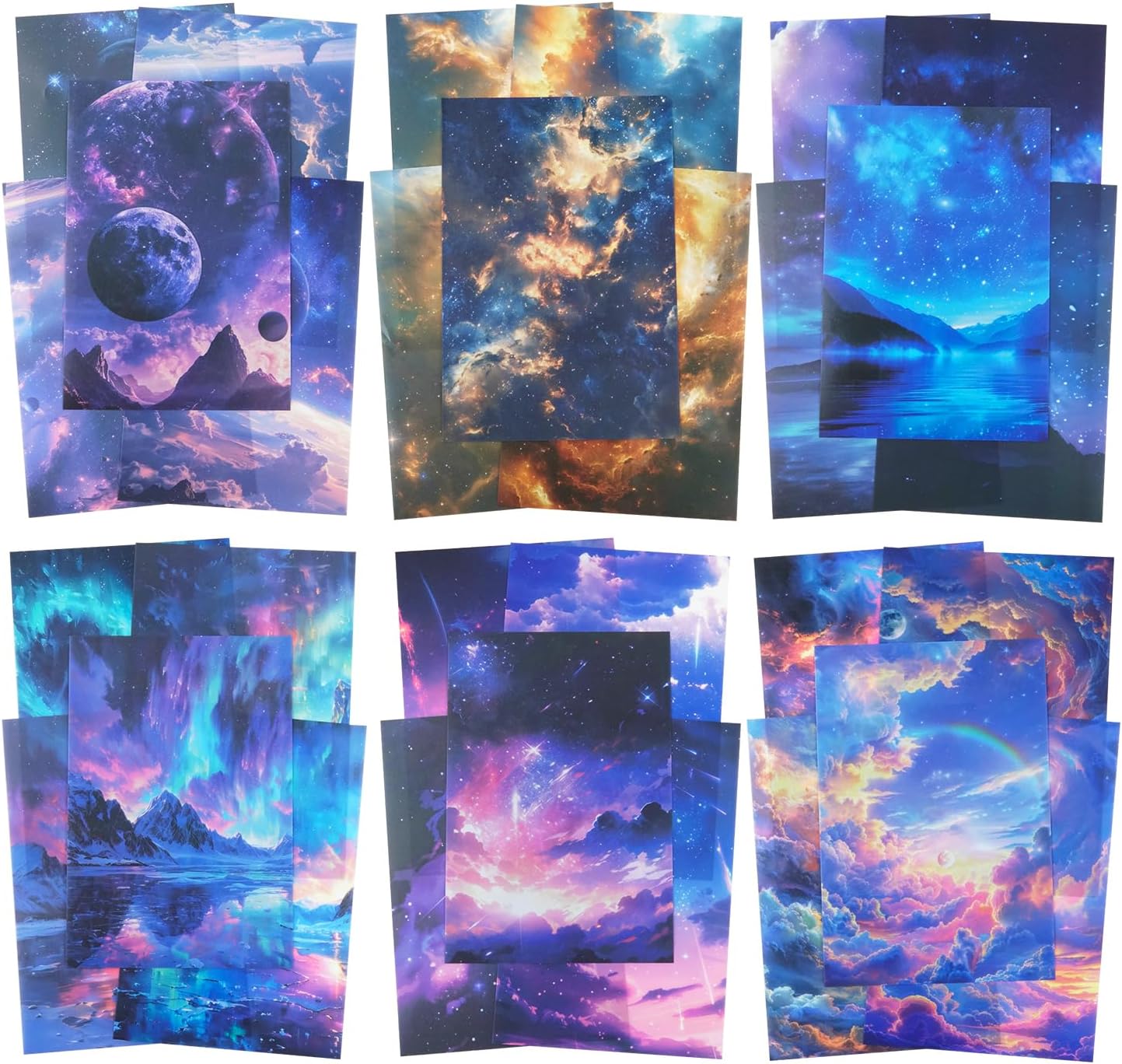 Large Galaxy & Aurora PET Stickers Set, 60 PCS Aesthetic Sky Stickers for Scrapbooking, Journaling, DIY Crafts, and Art Supplies