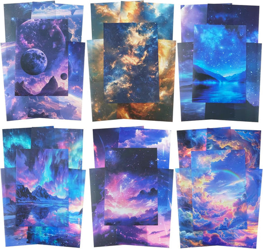 Large Galaxy & Aurora PET Stickers Set, 60 PCS Aesthetic Sky Stickers for Scrapbooking, Journaling, DIY Crafts, and Art Supplies