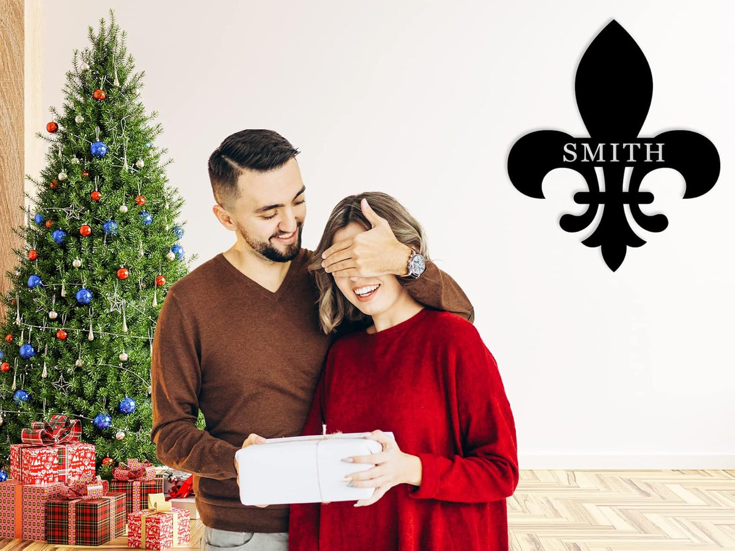 Personalized Fleur de Lis Metal Wall Sign, Personalized Metal Sign, Custom Fleur de Lis Name Signs,Last Name Signs, Custom Front Door Hanger,Wedding Gift