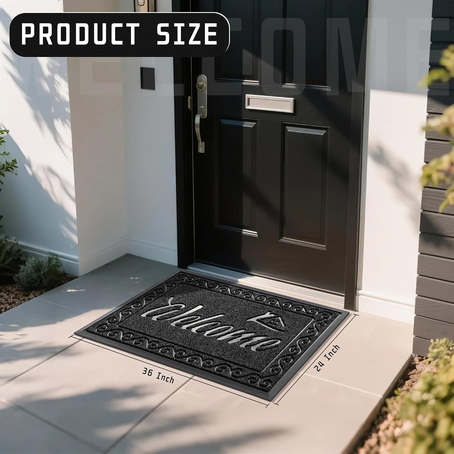 Yimobra Welcome Mat Outdoor Indoor, Waterproof Heavy Duty Front Door Mat Outside Entrance, Extra Sturdy Non-Slip Doormat, Low Profile, Dirt Trapping, 36x24 Inches, Black