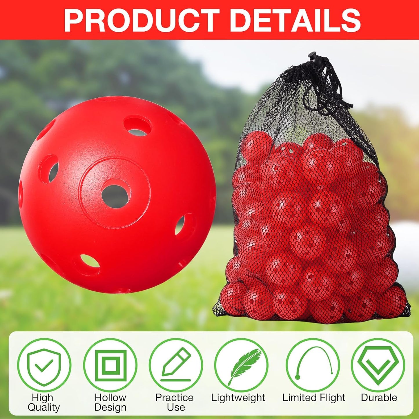 80 Pack Practice Golf Balls Limited Flight 42 mm Golf Training Airflow Hollow Plastic Ball for Women Men Indoor Outdoor Driving Range Swing Practice Home