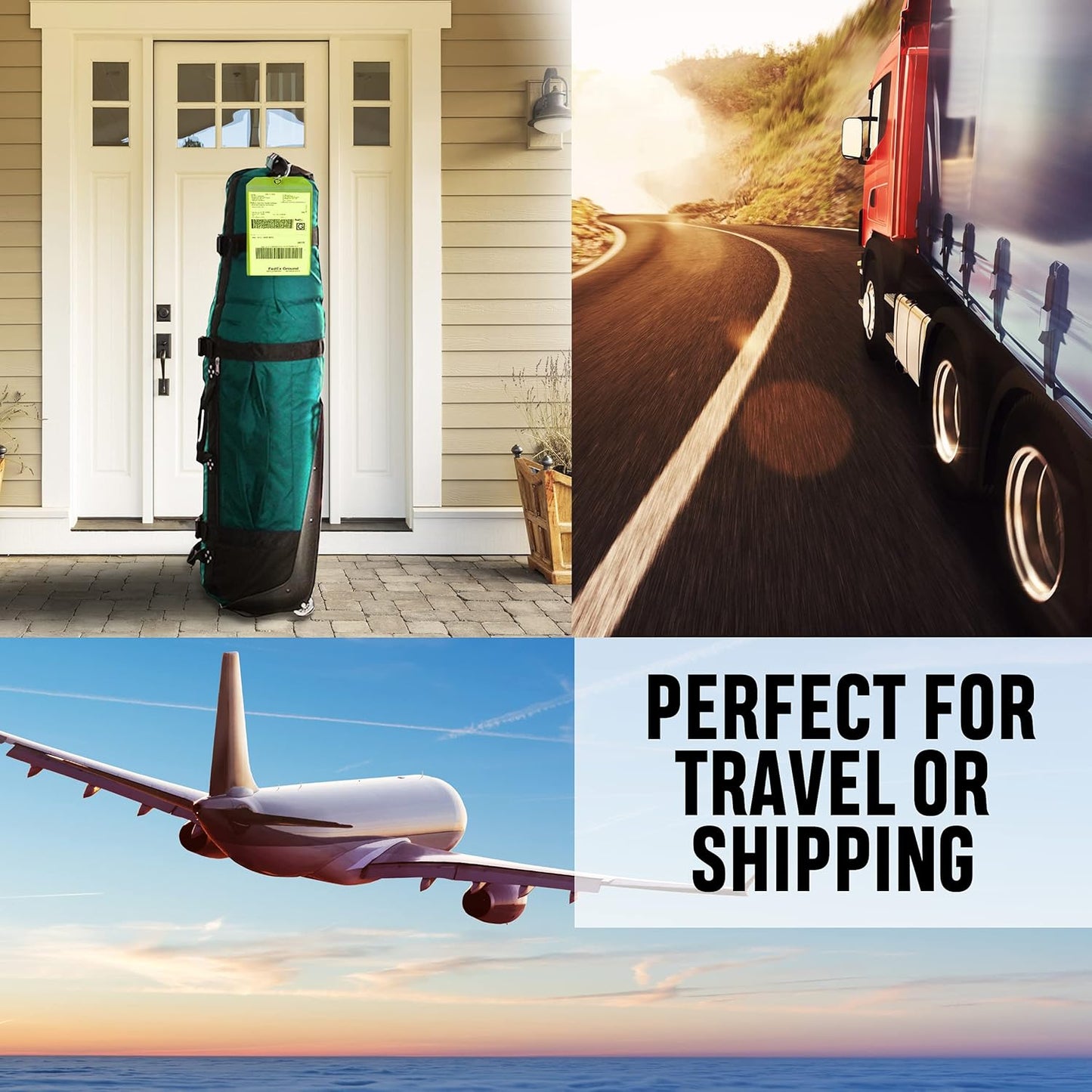 Golf Luggage Tag - Set of 2 Bag Tags Set Extra Large 9" x 6" - Plastic Waterproof Zipper Pouch - PVC Baggage Tag Sleeve for Travel and Shipping Golf Bag - Sealable Personalized Ship Sticks Insert