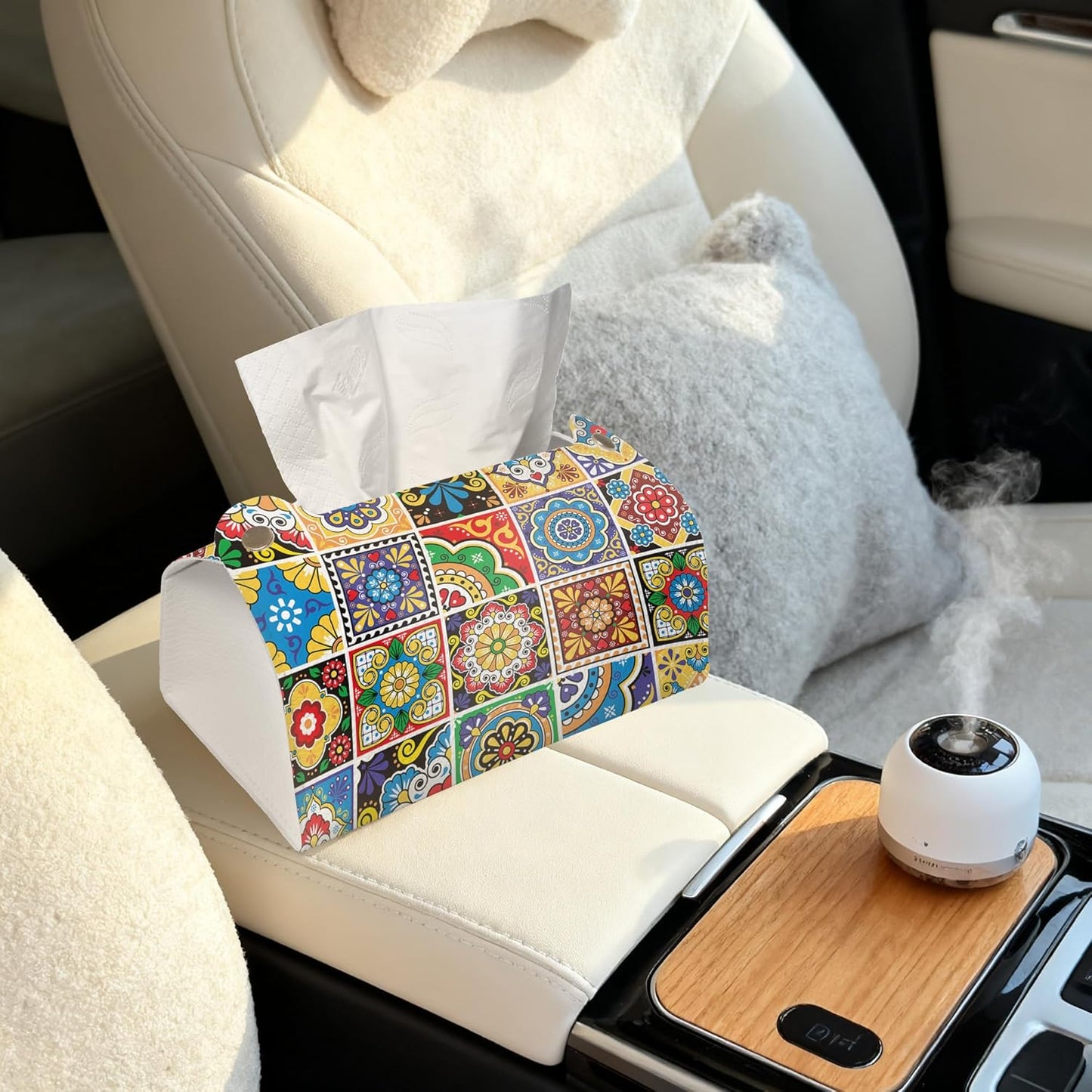 Talavera Mexican Tiles Tissue Box Cover Holder – Rectangular Tissue Organizer, Decorative Napkin Box Case for Home, Office & Car