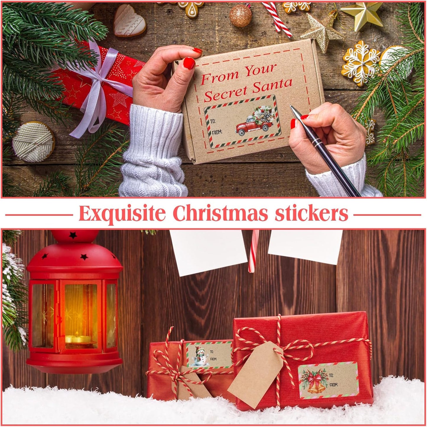 Outus 500 Pieces Christmas Tags Self Adhesive Gift Tags for Xmas Presents Christmas Name Labels Stickers for Wrapping Paper Festival Birthday Holiday Decor(Retro Style,2.76 x 1.57 Inch)