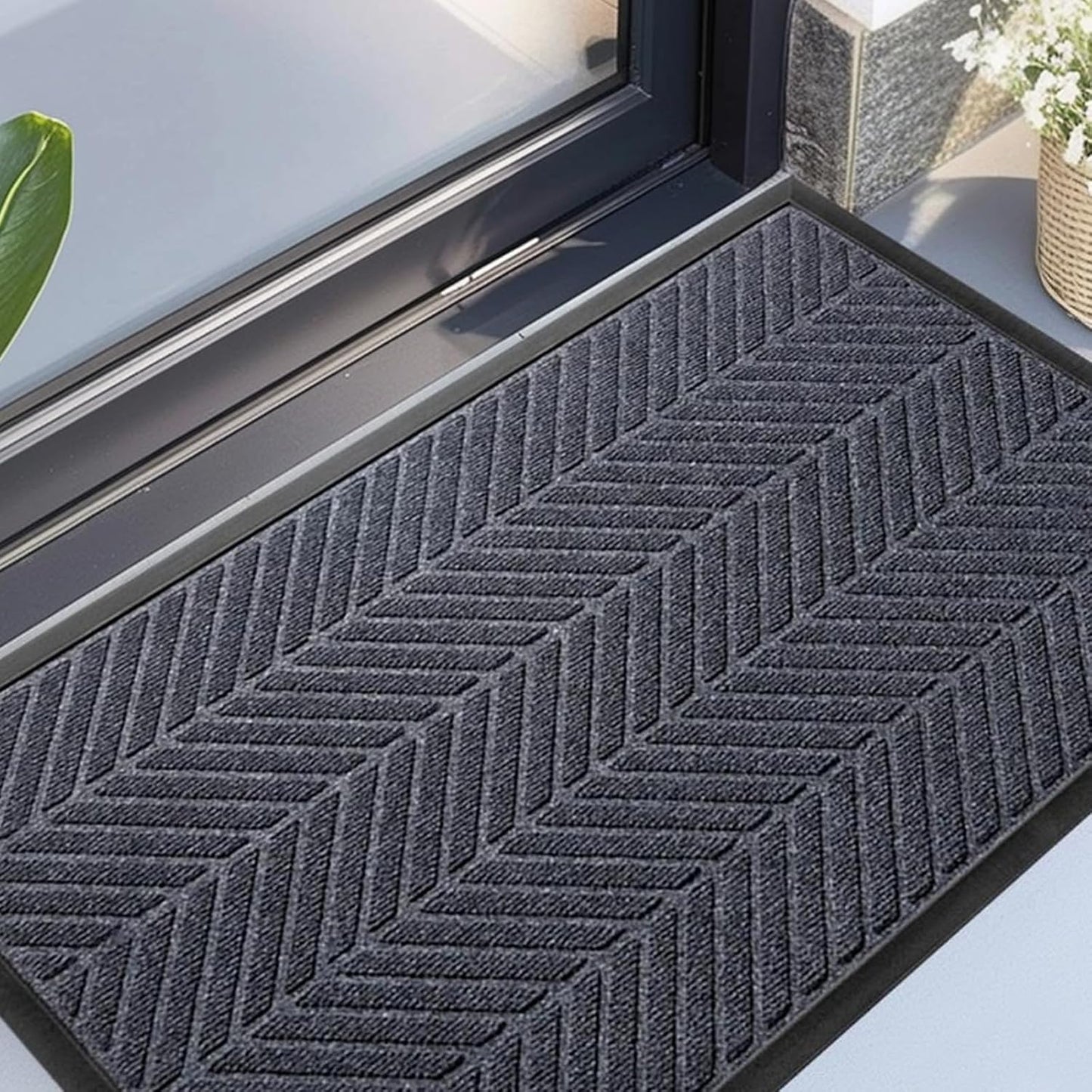 Front Door Mat 47"x32" Indoors Outdoors Welcome Mats, Waterproof Non-Slip Rubber Backing Heavy Duty Doormat Outside Entrance, Low Profile Entryway Rugs Floor Mat for Patio, Pattern A Grey