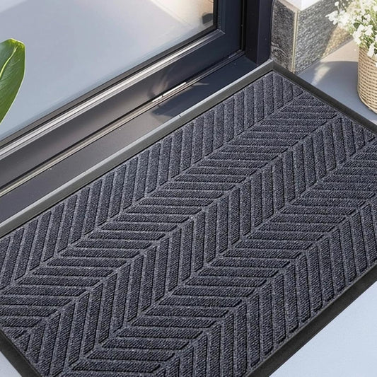 Front Door Mat 29.5"x17" Indoors Outdoors Welcome Mats, Waterproof Non-Slip Rubber Backing Heavy Duty Doormat Outside Entrance, Low Profile Entryway Rugs Floor Mat for Patio, Pattern A Grey