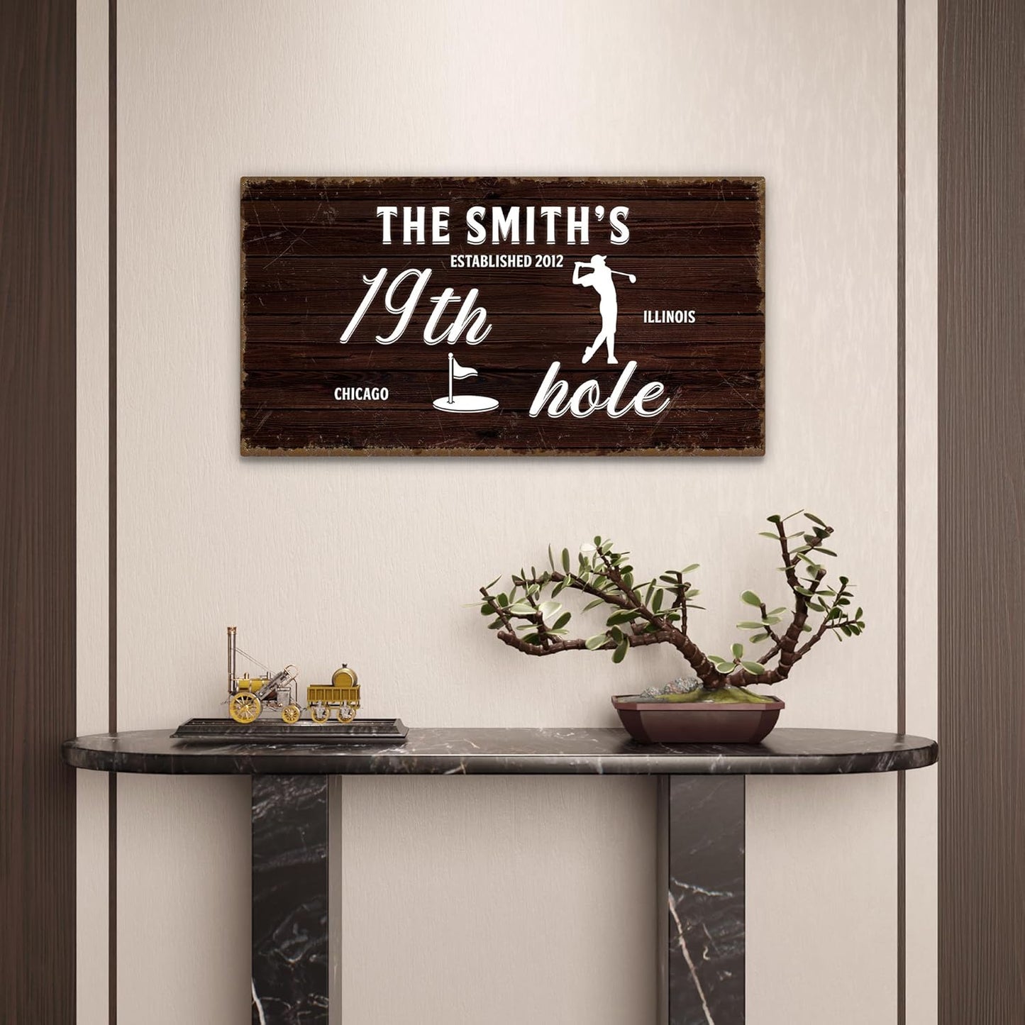 Golf Sign, 19th Hole, Retro Wall Art, Golf Wall Decor, Personalized Vintage Golf Sign for Man Cave Bar, Golfing Room, Golf Decor for Men Husband Boyfriend Dad (Golf Art with a Golfer)